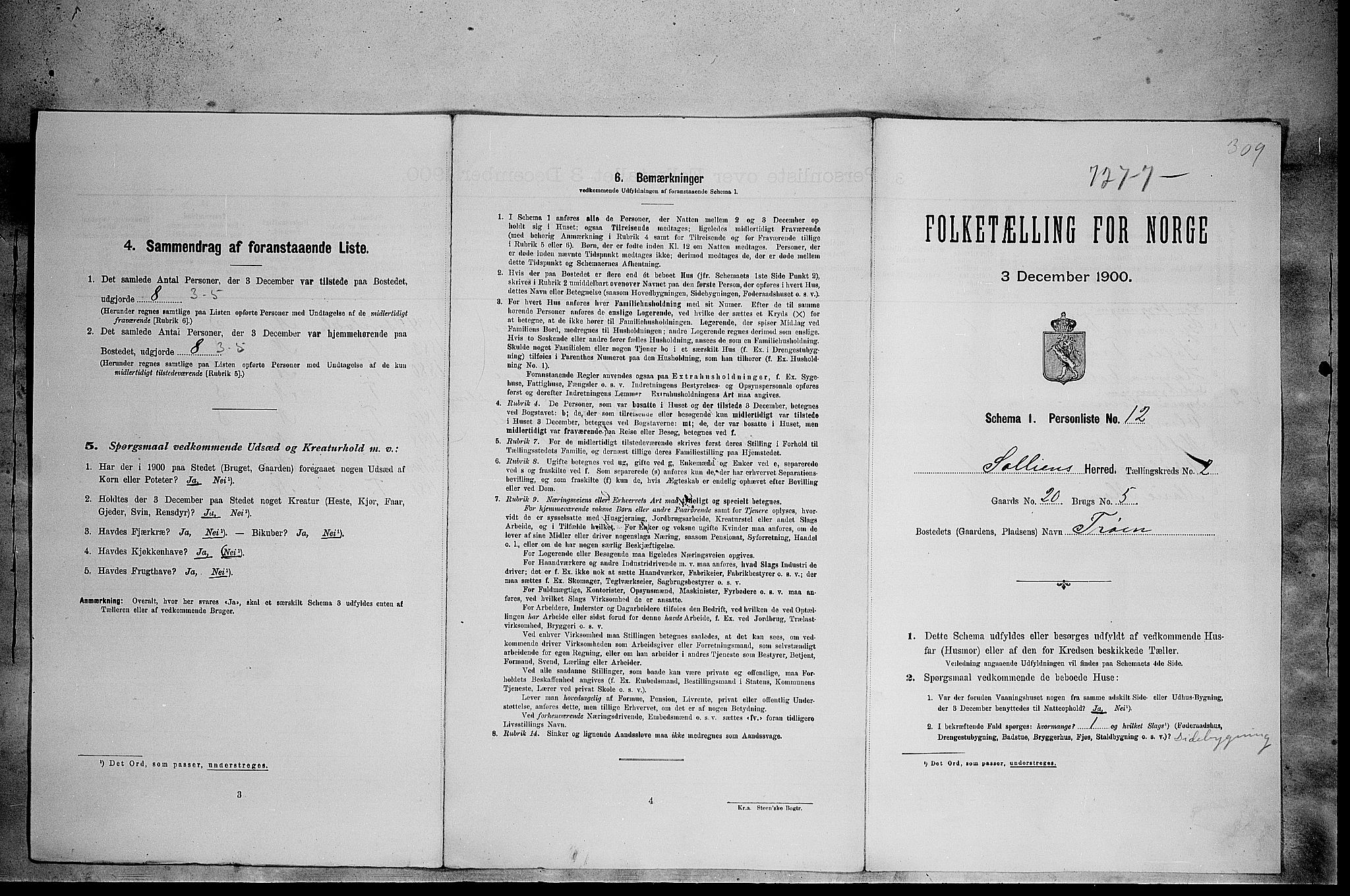 SAH, 1900 census for Sollia, 1900, p. 20