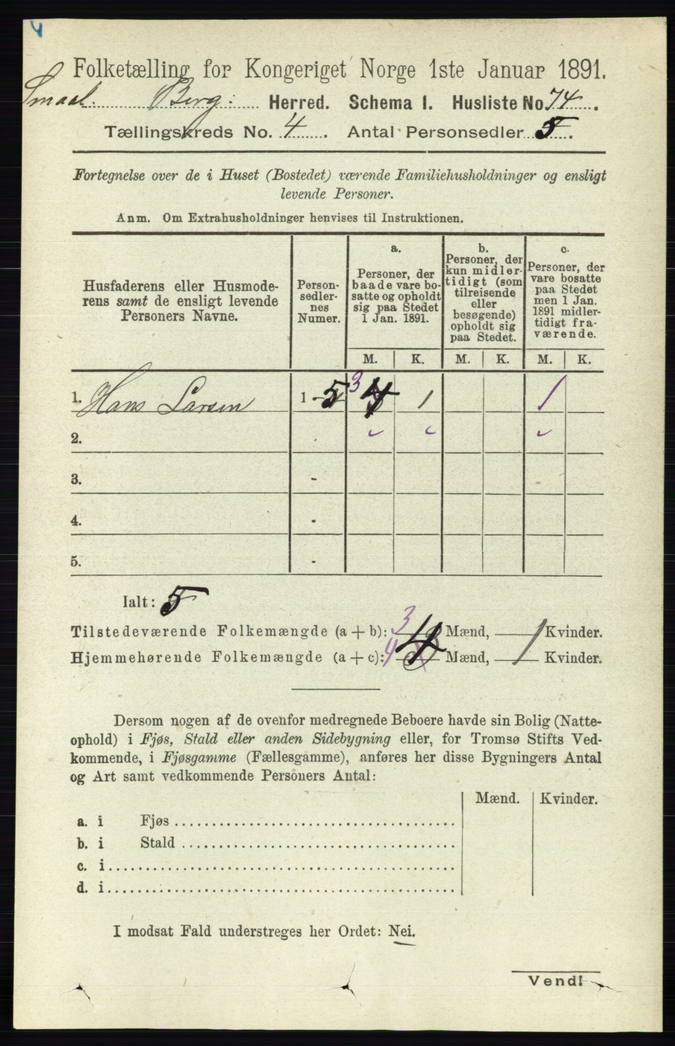 RA, 1891 census for 0116 Berg, 1891, p. 2798