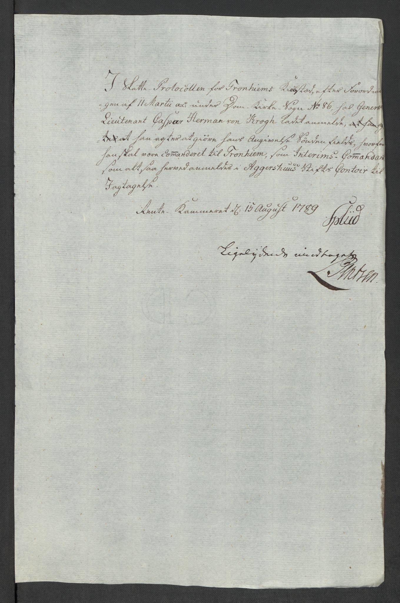 Rentekammeret inntil 1814, Reviderte regnskaper, Mindre regnskaper, AV/RA-EA-4068/Rf/Rfe/L0052:  Trondheim, 1789, p. 281