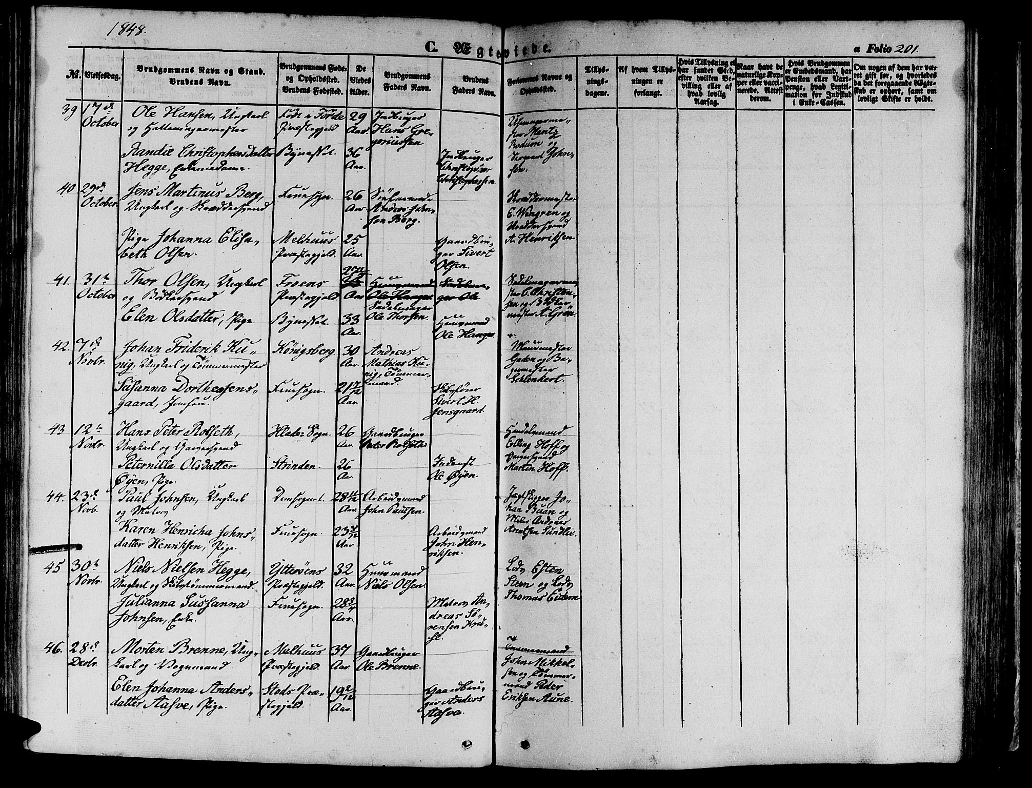 Ministerialprotokoller, klokkerbøker og fødselsregistre - Sør-Trøndelag, SAT/A-1456/602/L0137: Parish register (copy) no. 602C05, 1846-1856, p. 201