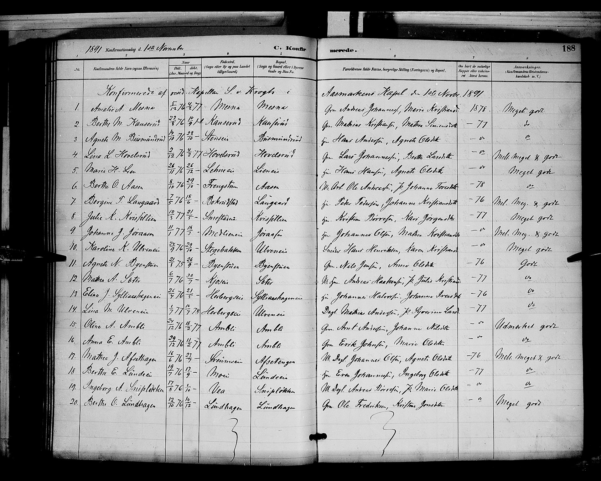 Ringsaker prestekontor, AV/SAH-PREST-014/L/La/L0012: Parish register (copy) no. 12, 1891-1902, p. 188