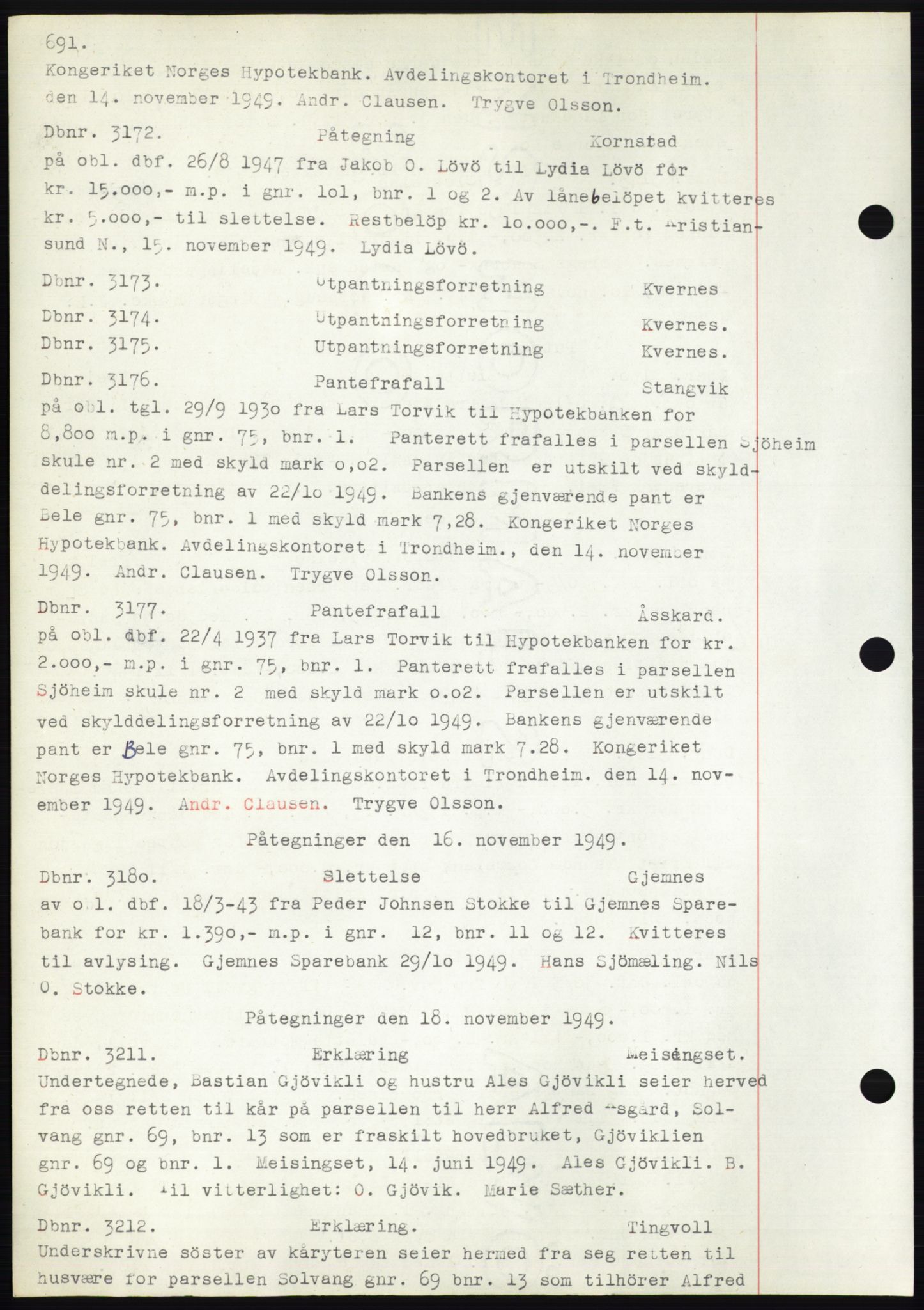 Nordmøre sorenskriveri, AV/SAT-A-4132/1/2/2Ca: Mortgage book no. C82b, 1946-1951, Diary no: : 3172/1949