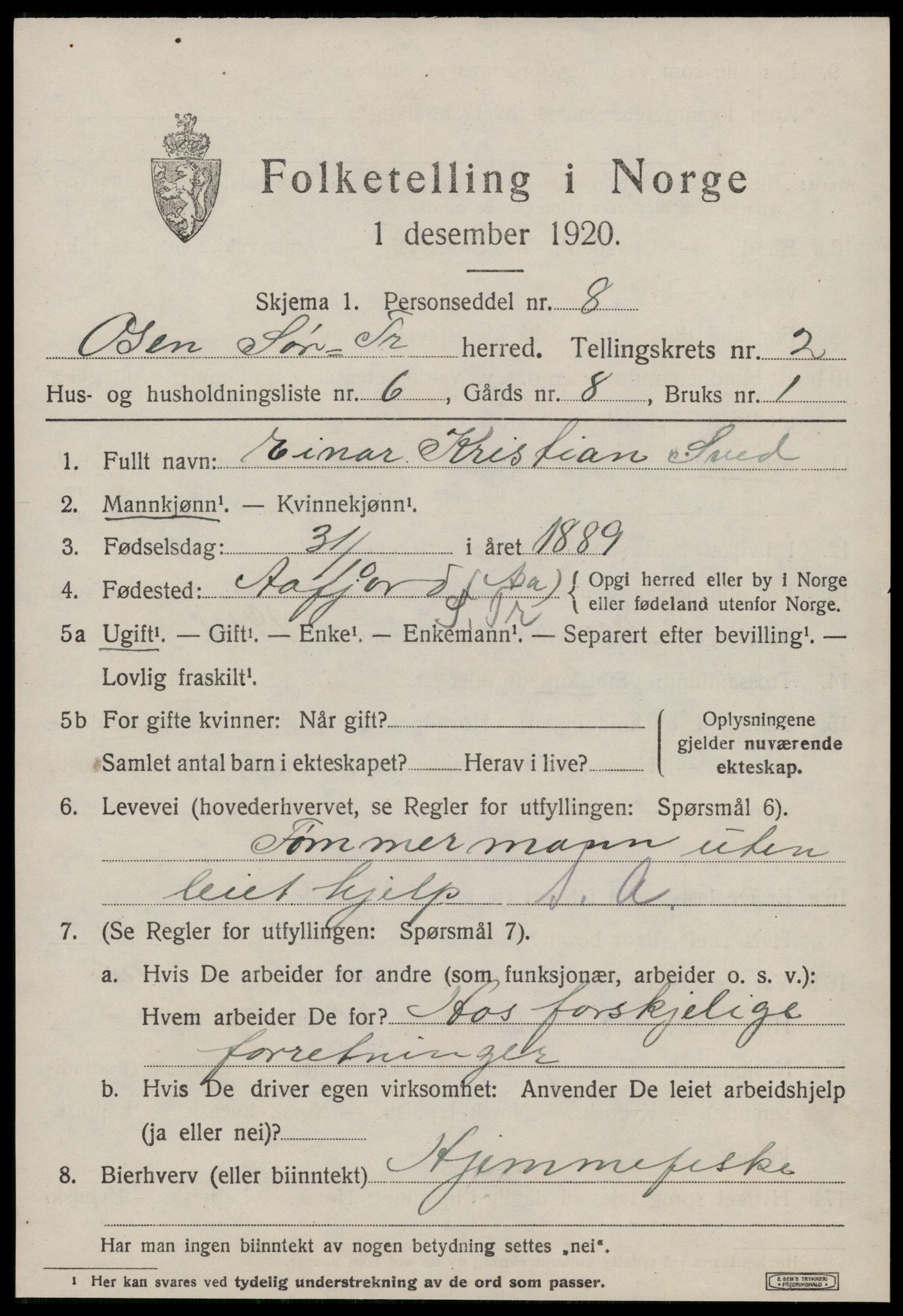 SAT, 1920 census for Osen, 1920, p. 1263