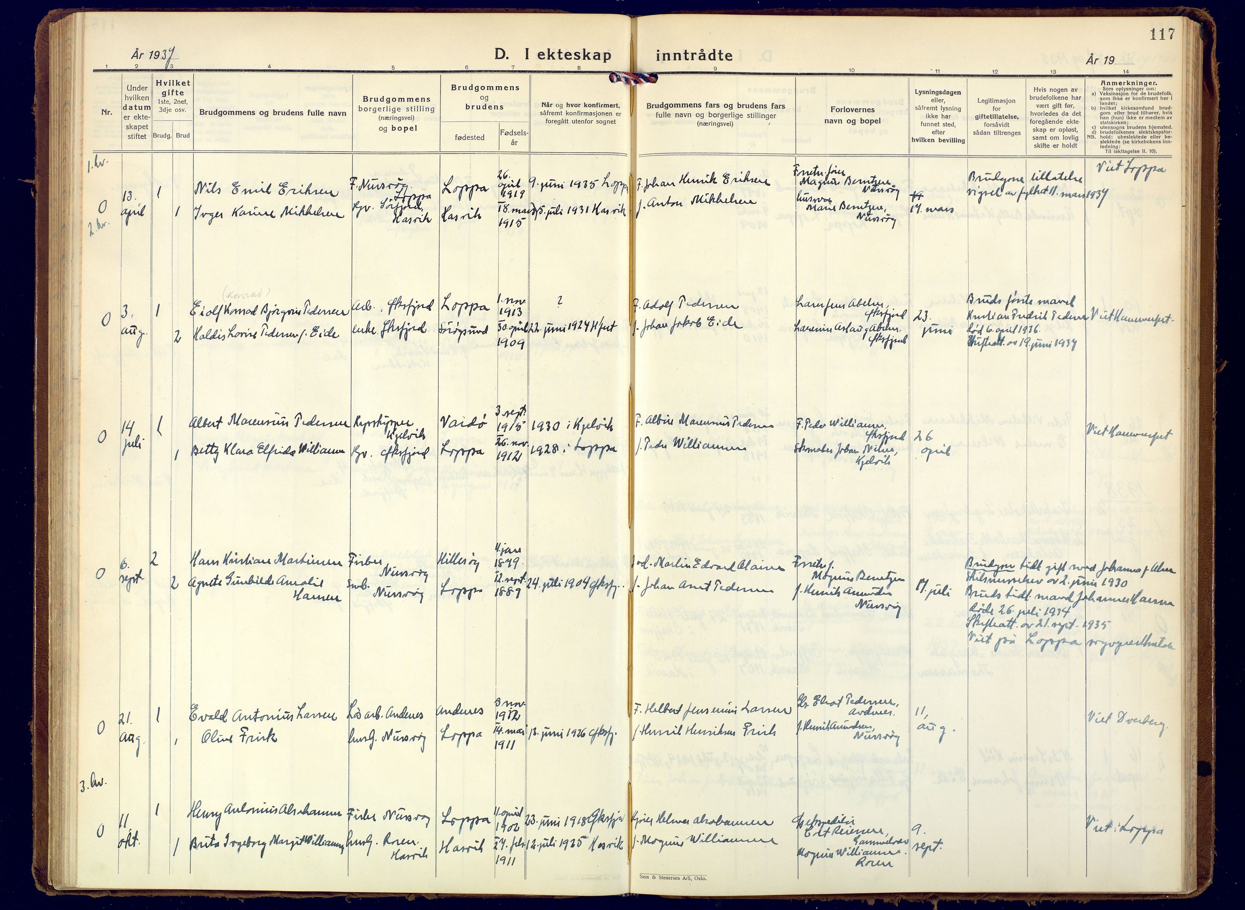 Loppa sokneprestkontor, AV/SATØ-S-1339/H/Ha/L0015kirke: Parish register (official) no. 15, 1933-1941, p. 117