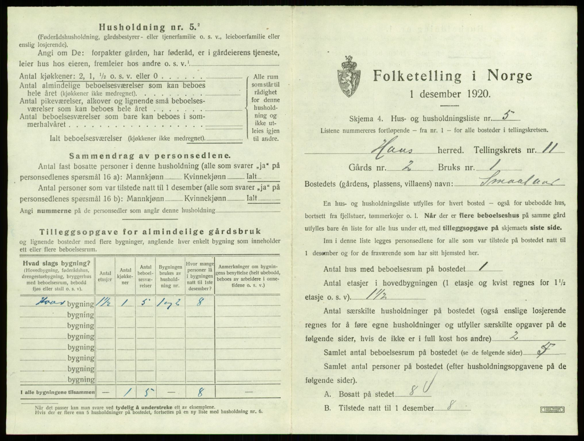 SAB, 1920 census for Haus, 1920, p. 821