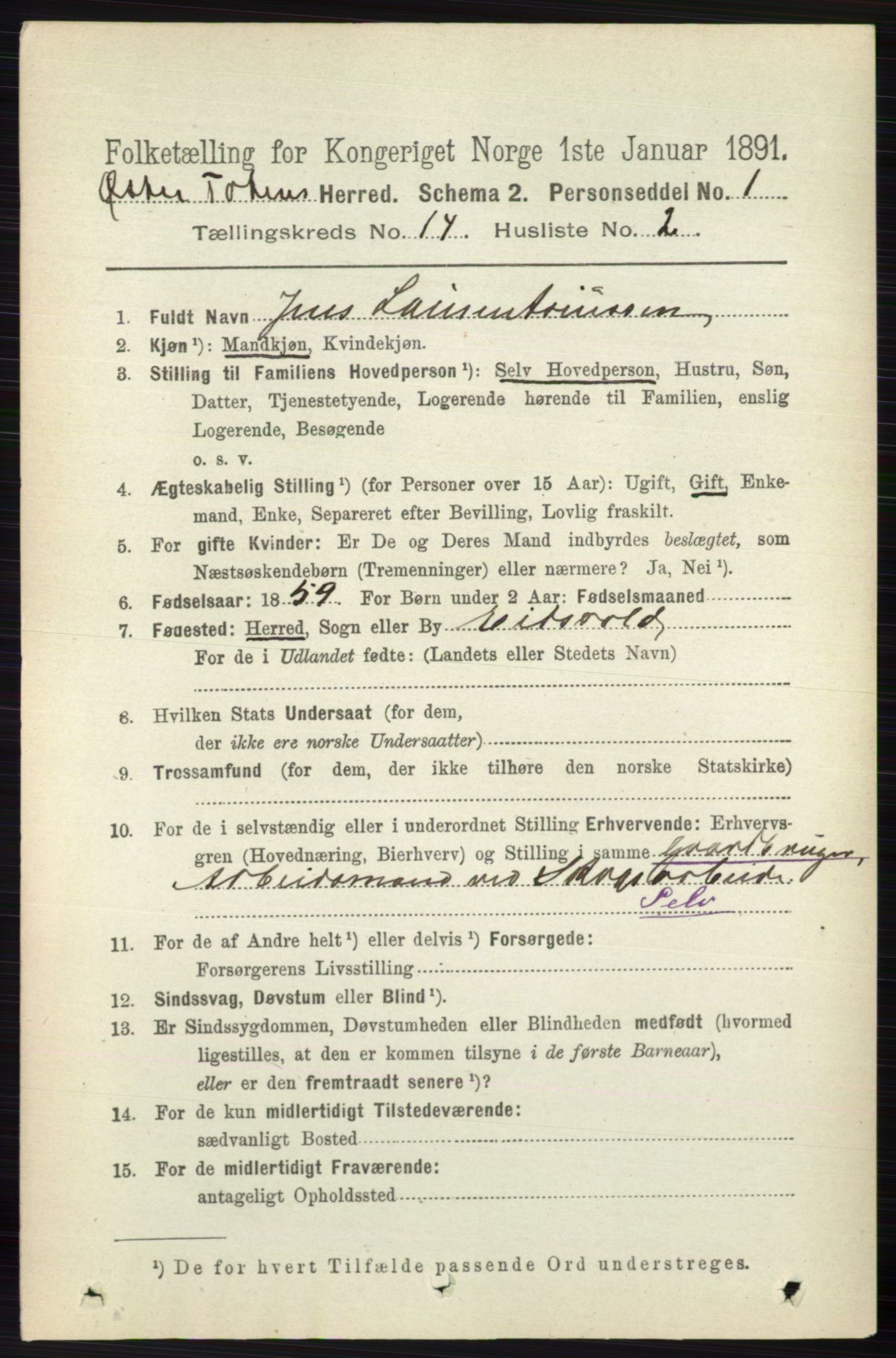 RA, 1891 census for 0528 Østre Toten, 1891, p. 9070