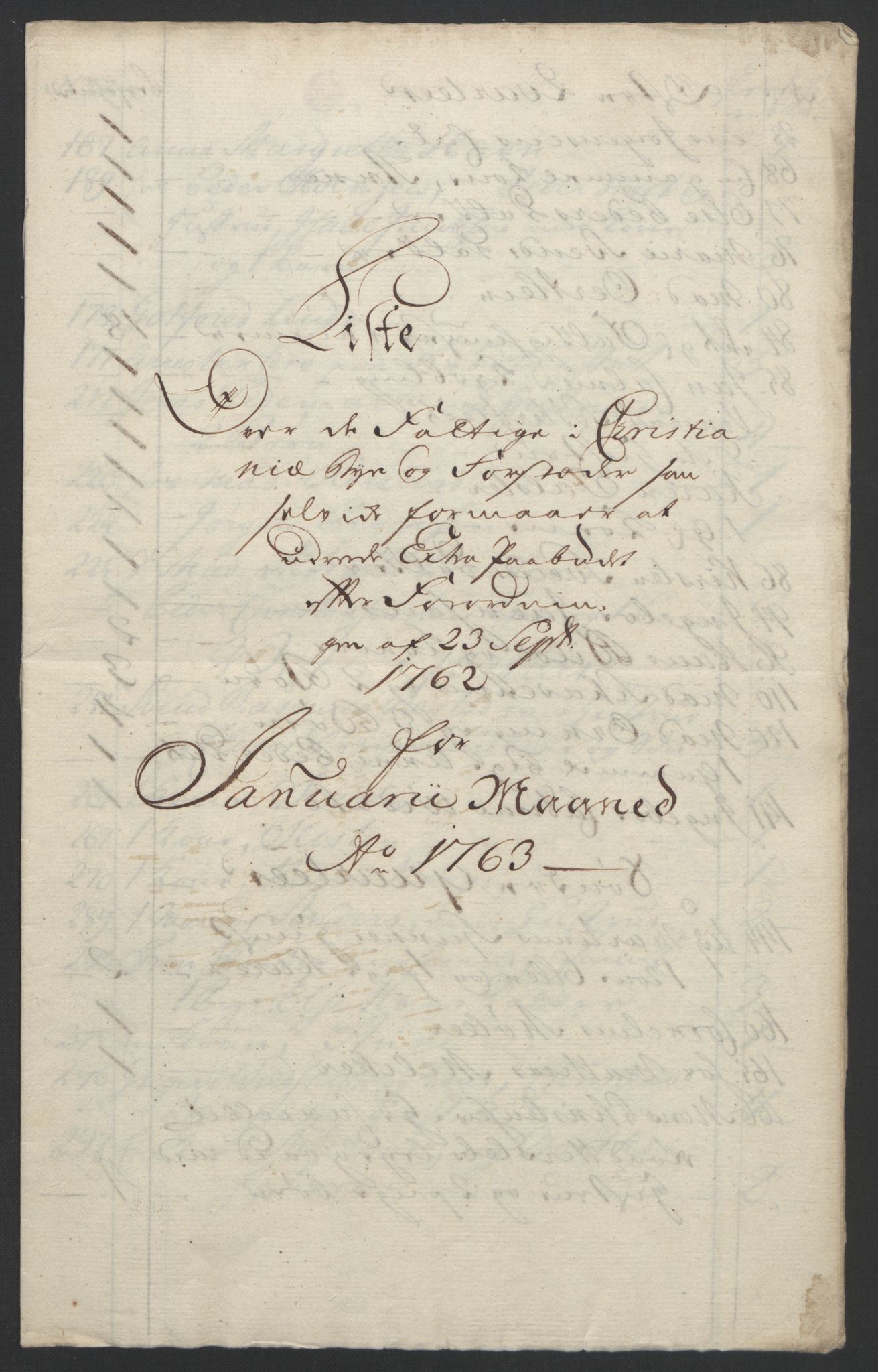 Rentekammeret inntil 1814, Reviderte regnskaper, Byregnskaper, RA/EA-4066/R/Re/L0072/0001: [E13] Kontribusjonsregnskap / Ekstraskatt, 1763-1764, p. 43