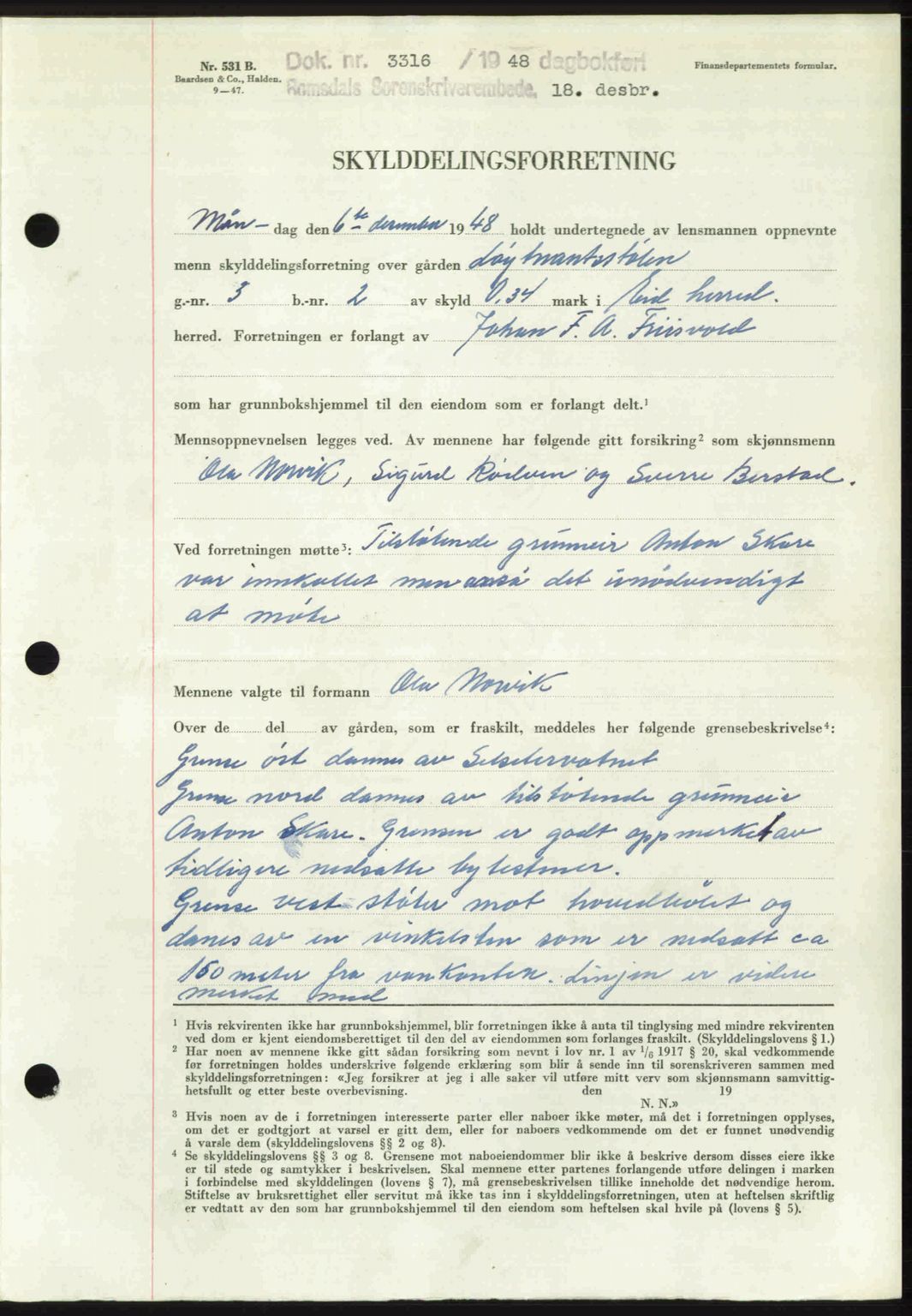 Romsdal sorenskriveri, AV/SAT-A-4149/1/2/2C: Mortgage book no. A28, 1948-1949, Diary no: : 3316/1948