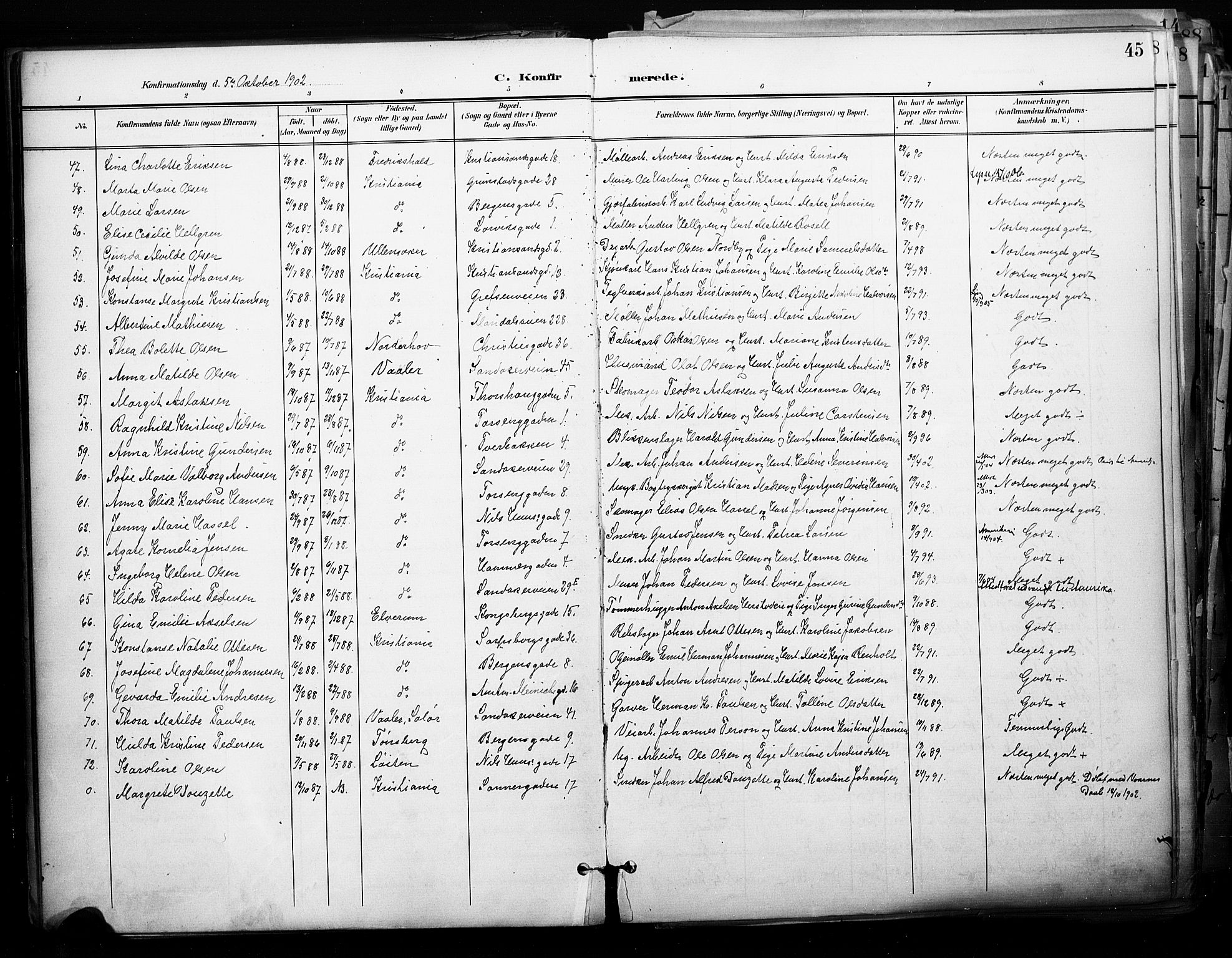Sagene prestekontor Kirkebøker, AV/SAO-A-10796/F/L0005: Parish register (official) no. 5, 1898-1911, p. 45