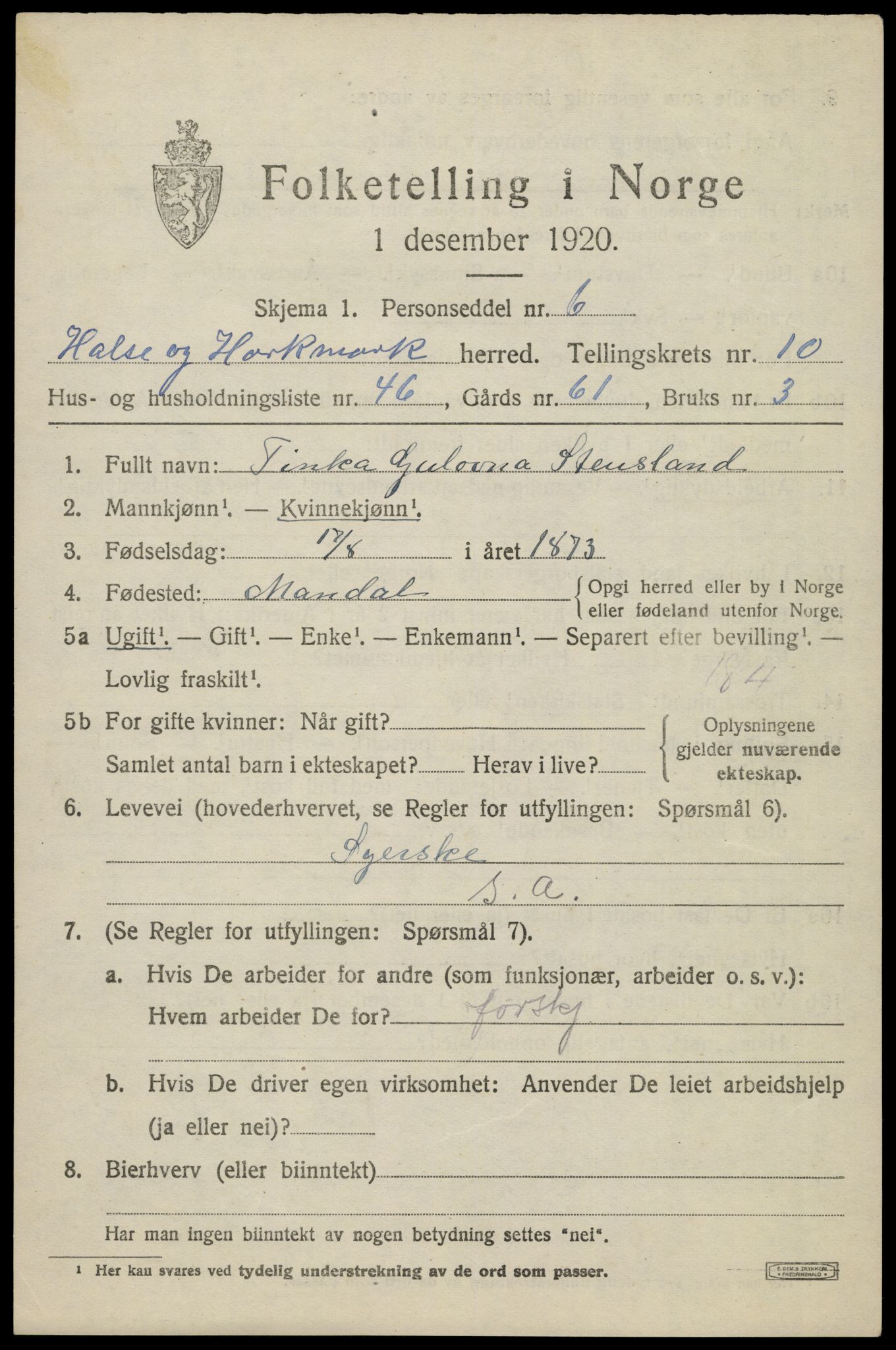 SAK, 1920 census for Halse og Harkmark, 1920, p. 6041