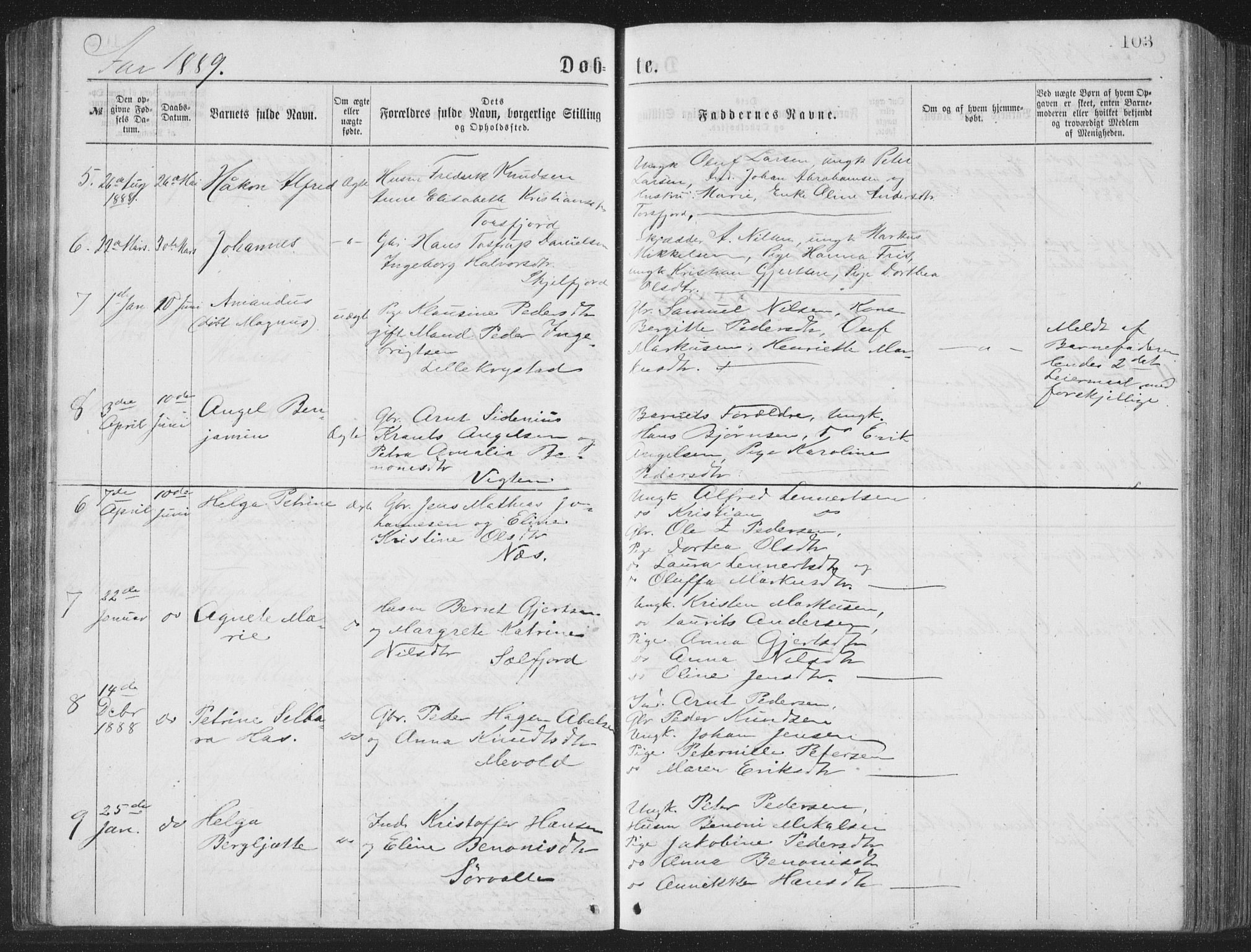 Ministerialprotokoller, klokkerbøker og fødselsregistre - Nordland, AV/SAT-A-1459/885/L1213: Parish register (copy) no. 885C02, 1874-1892, p. 103