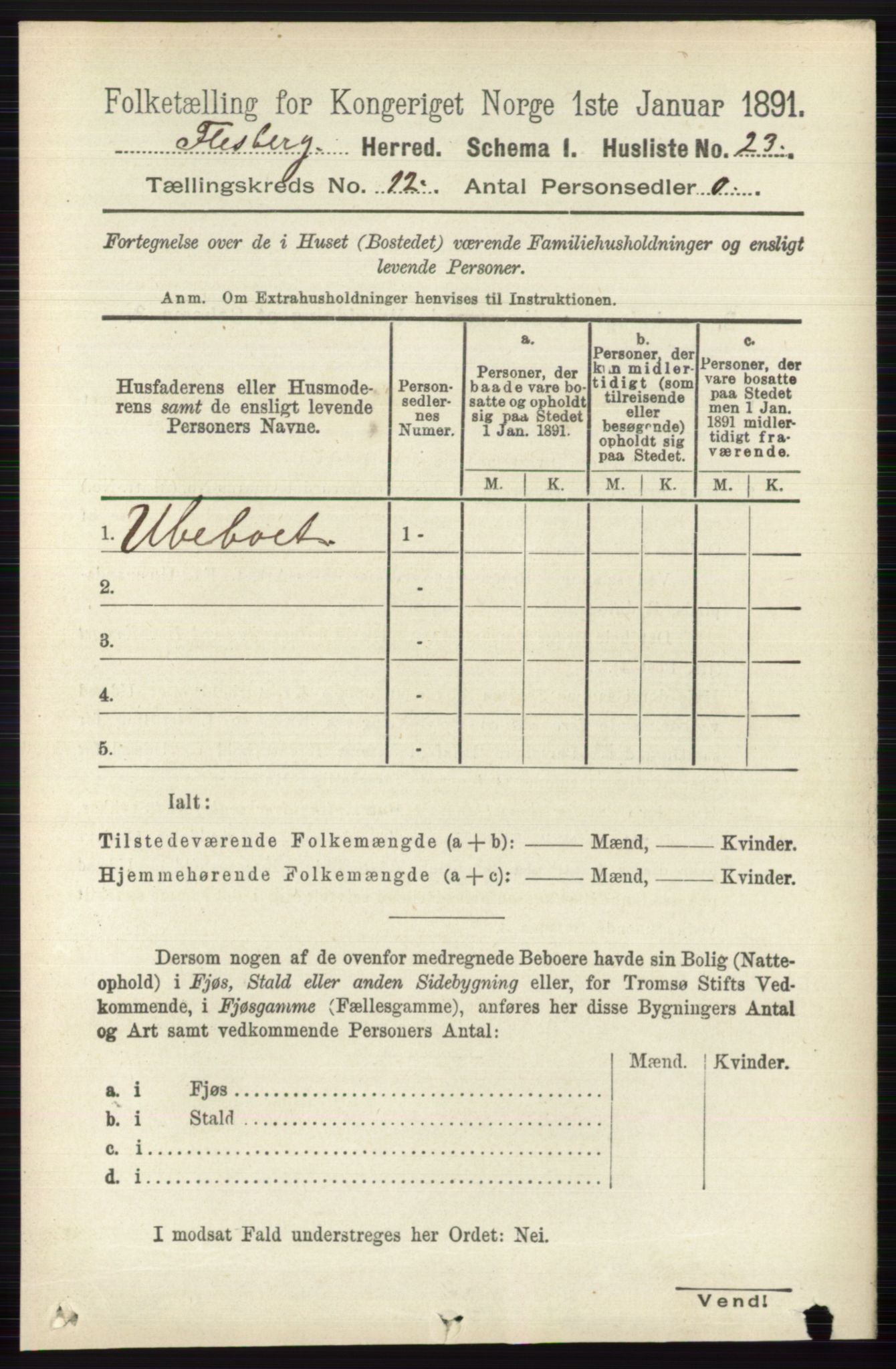 RA, 1891 census for 0631 Flesberg, 1891, p. 2093
