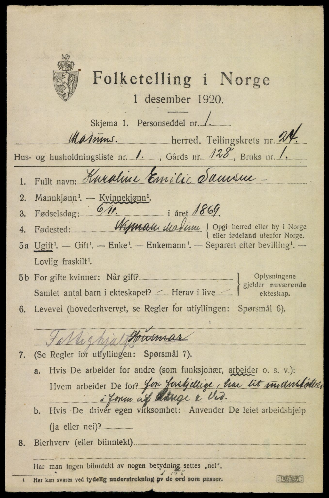 SAKO, 1920 census for Modum, 1920, p. 24295