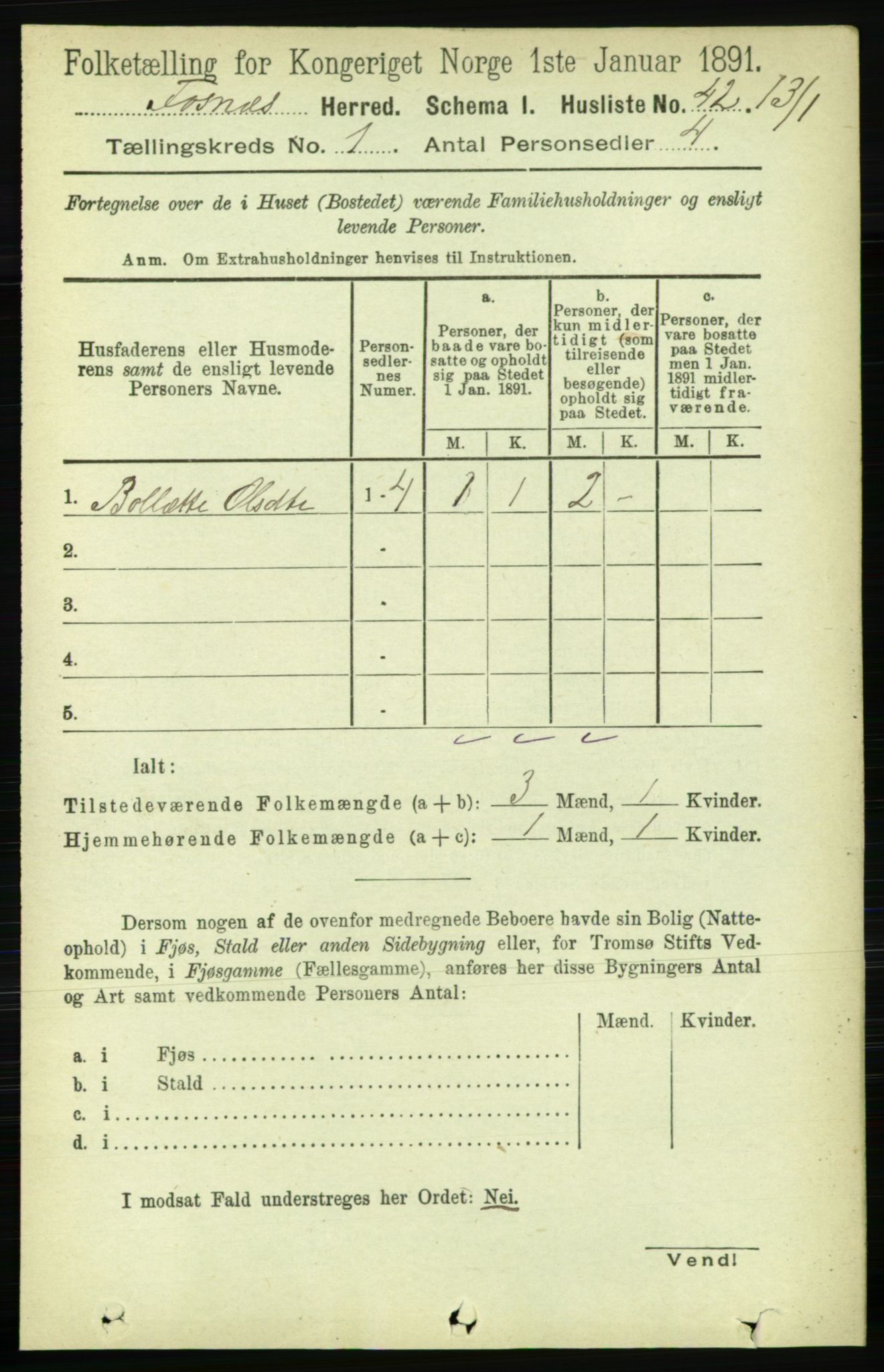 RA, 1891 census for 1748 Fosnes, 1891, p. 65