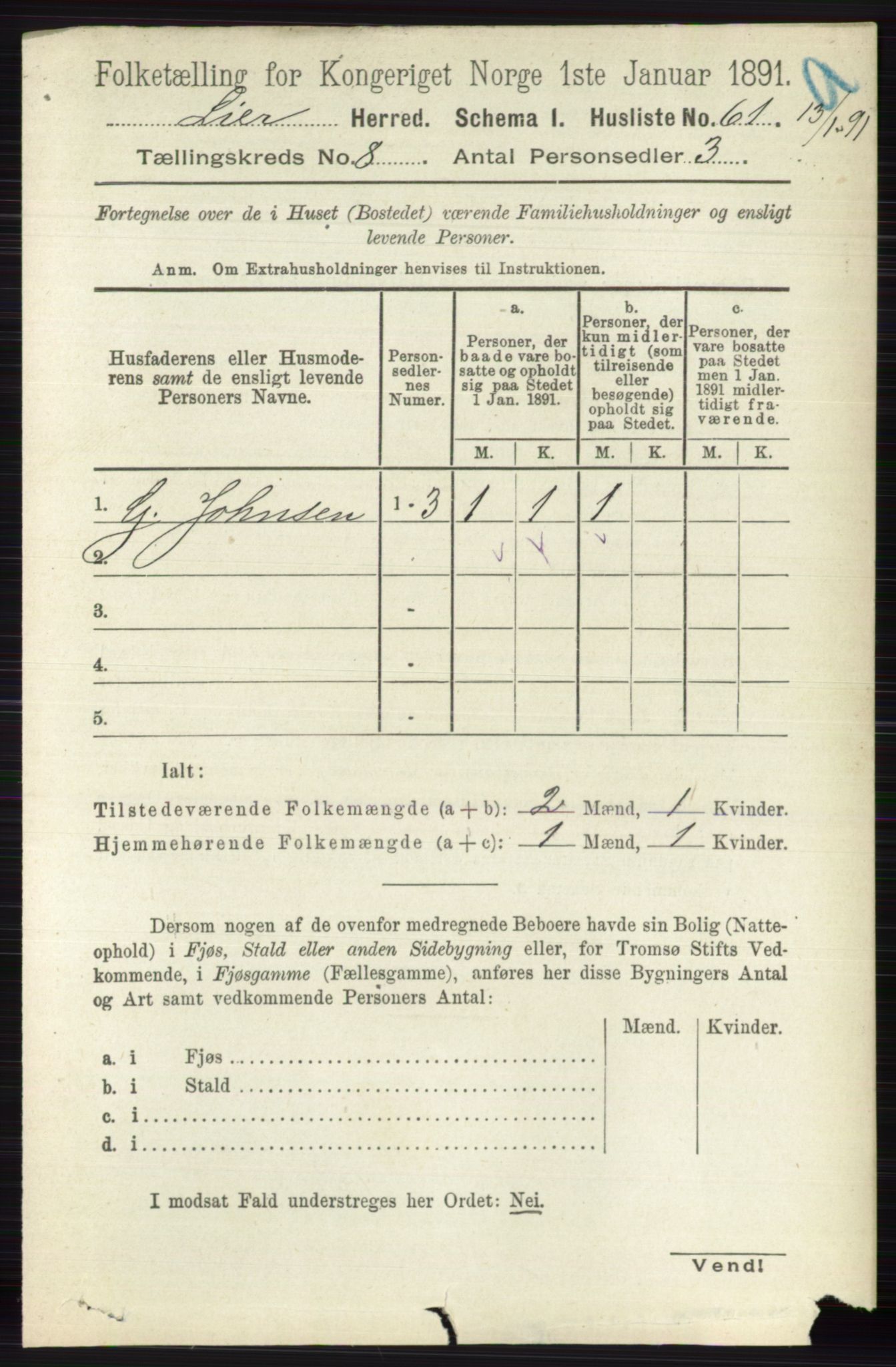 RA, 1891 census for 0626 Lier, 1891, p. 5058