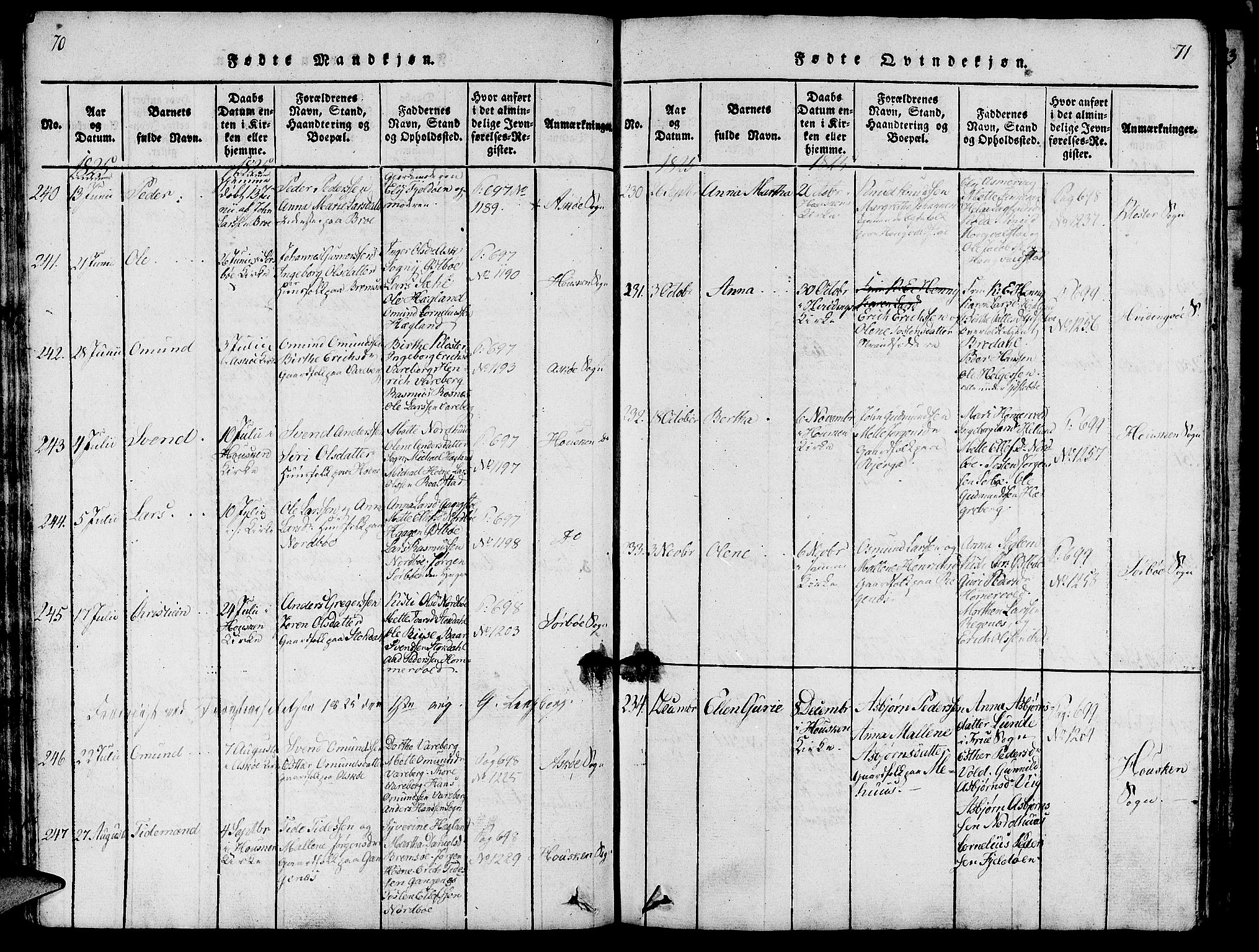 Rennesøy sokneprestkontor, AV/SAST-A -101827/H/Ha/Haa/L0004: Parish register (official) no. A 4, 1816-1837, p. 70-71