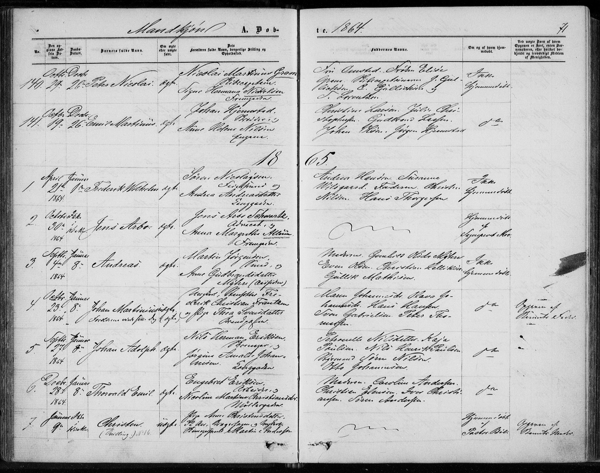 Bragernes kirkebøker, SAKO/A-6/F/Fb/L0003: Parish register (official) no. II 3, 1860-1868, p. 71
