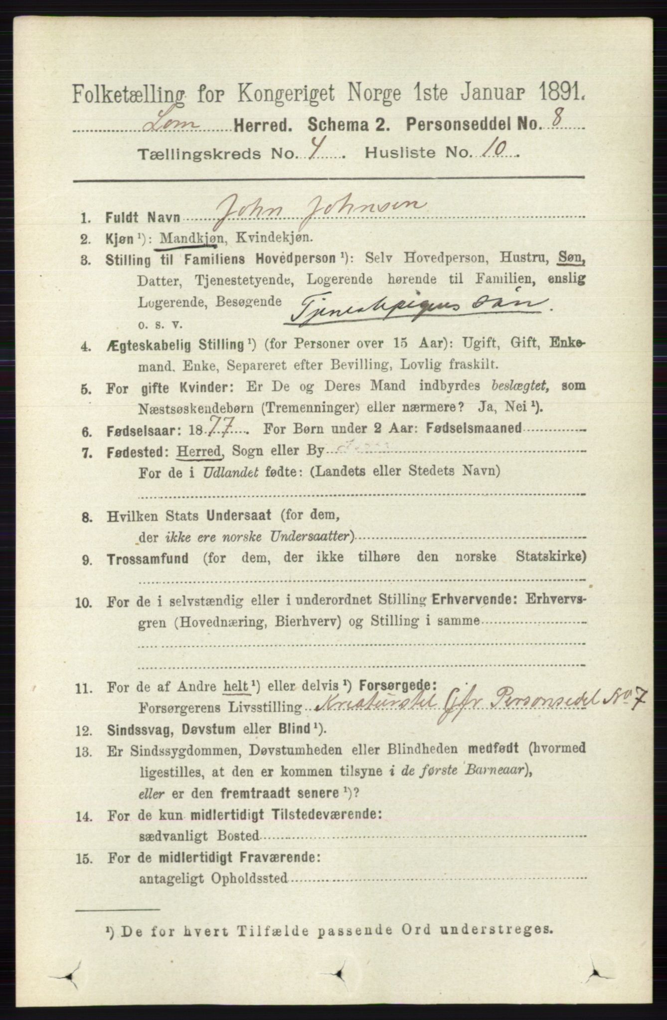 RA, 1891 census for 0514 Lom, 1891, p. 1558