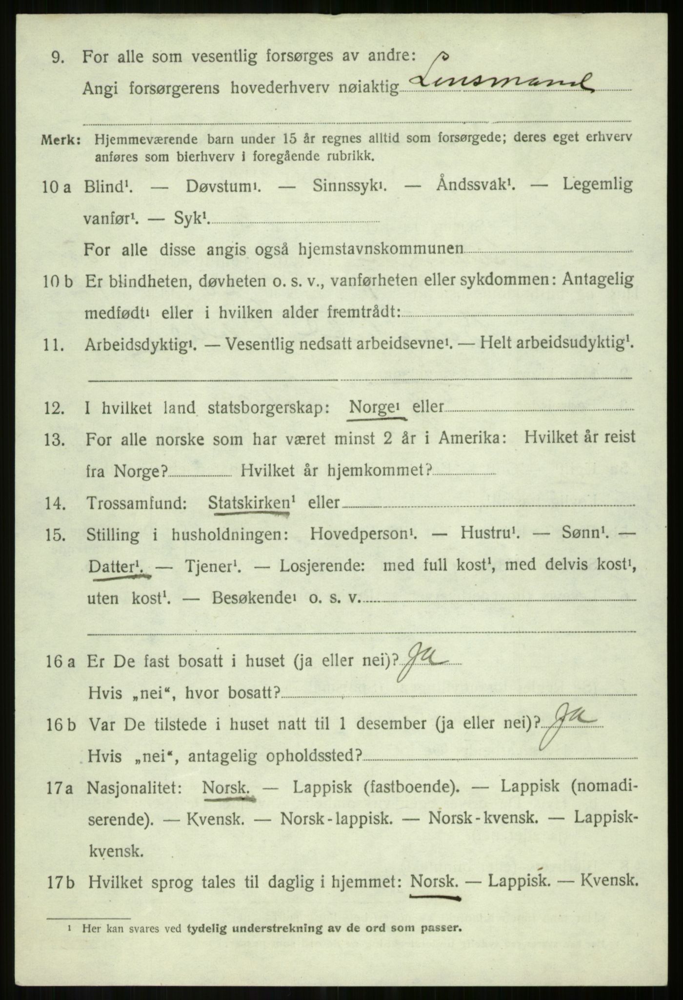 SATØ, 1920 census for Salangen, 1920, p. 3301