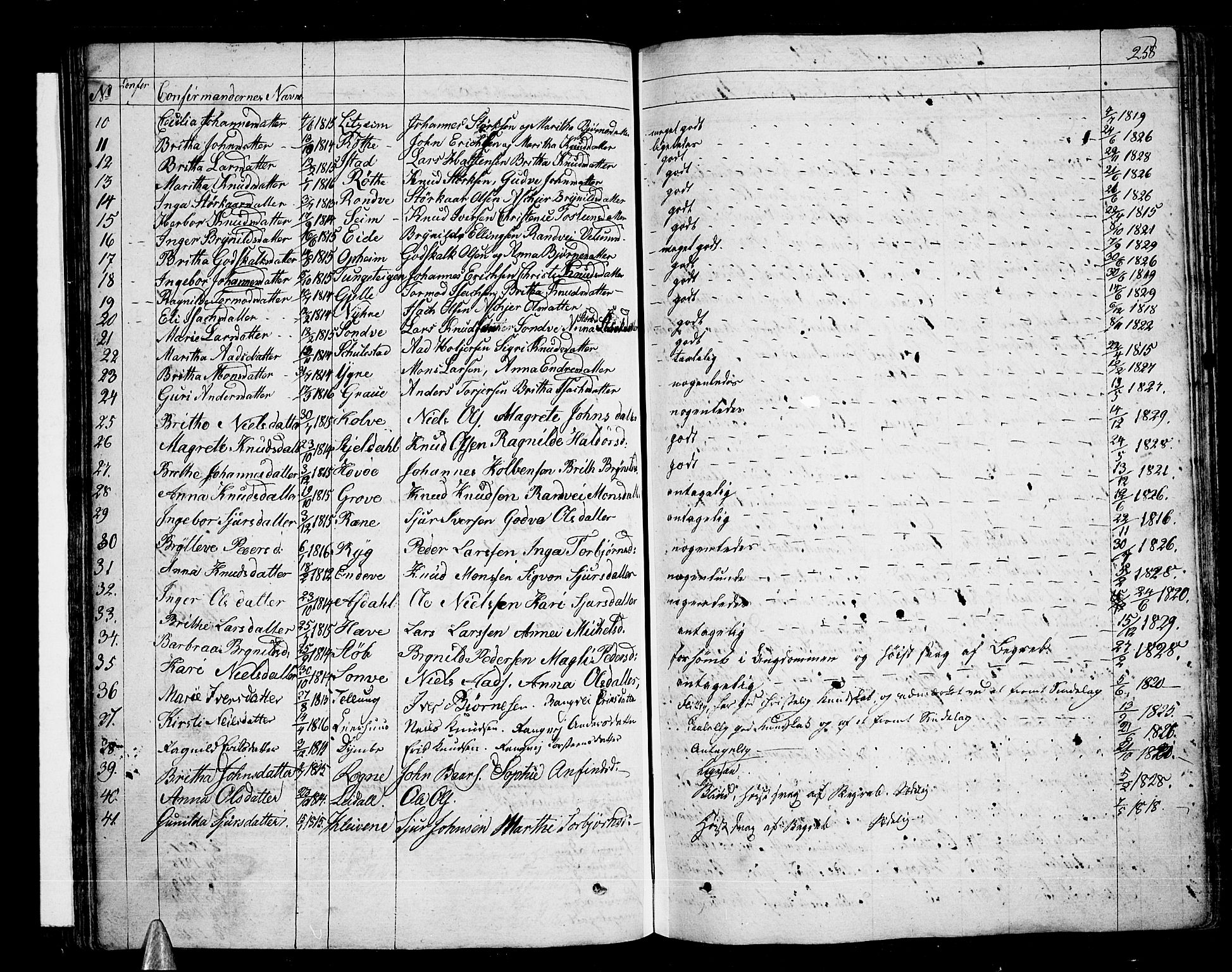 Voss sokneprestembete, AV/SAB-A-79001/H/Haa: Parish register (official) no. A 12, 1823-1837, p. 258