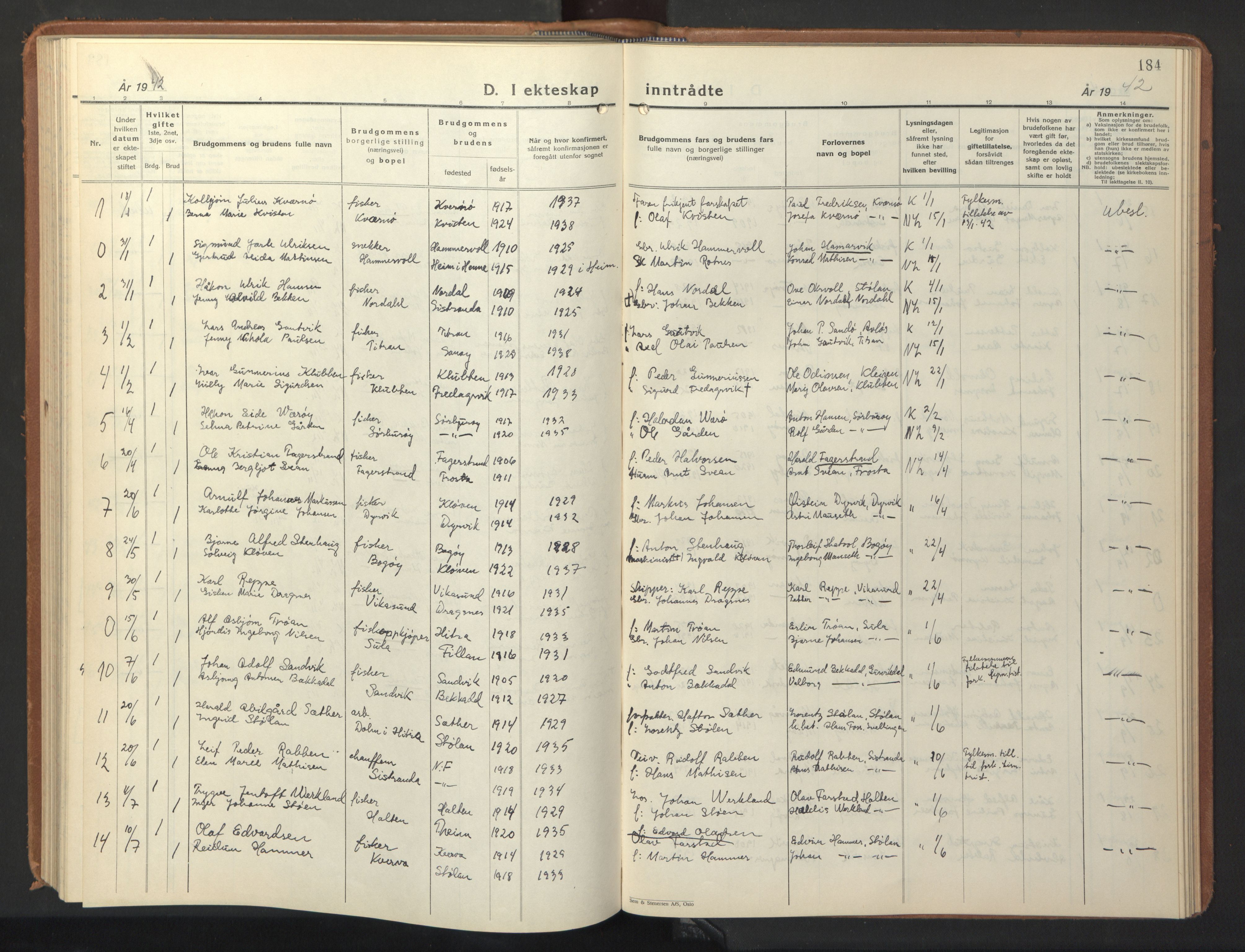 Ministerialprotokoller, klokkerbøker og fødselsregistre - Sør-Trøndelag, AV/SAT-A-1456/640/L0590: Parish register (copy) no. 640C07, 1935-1948, p. 184