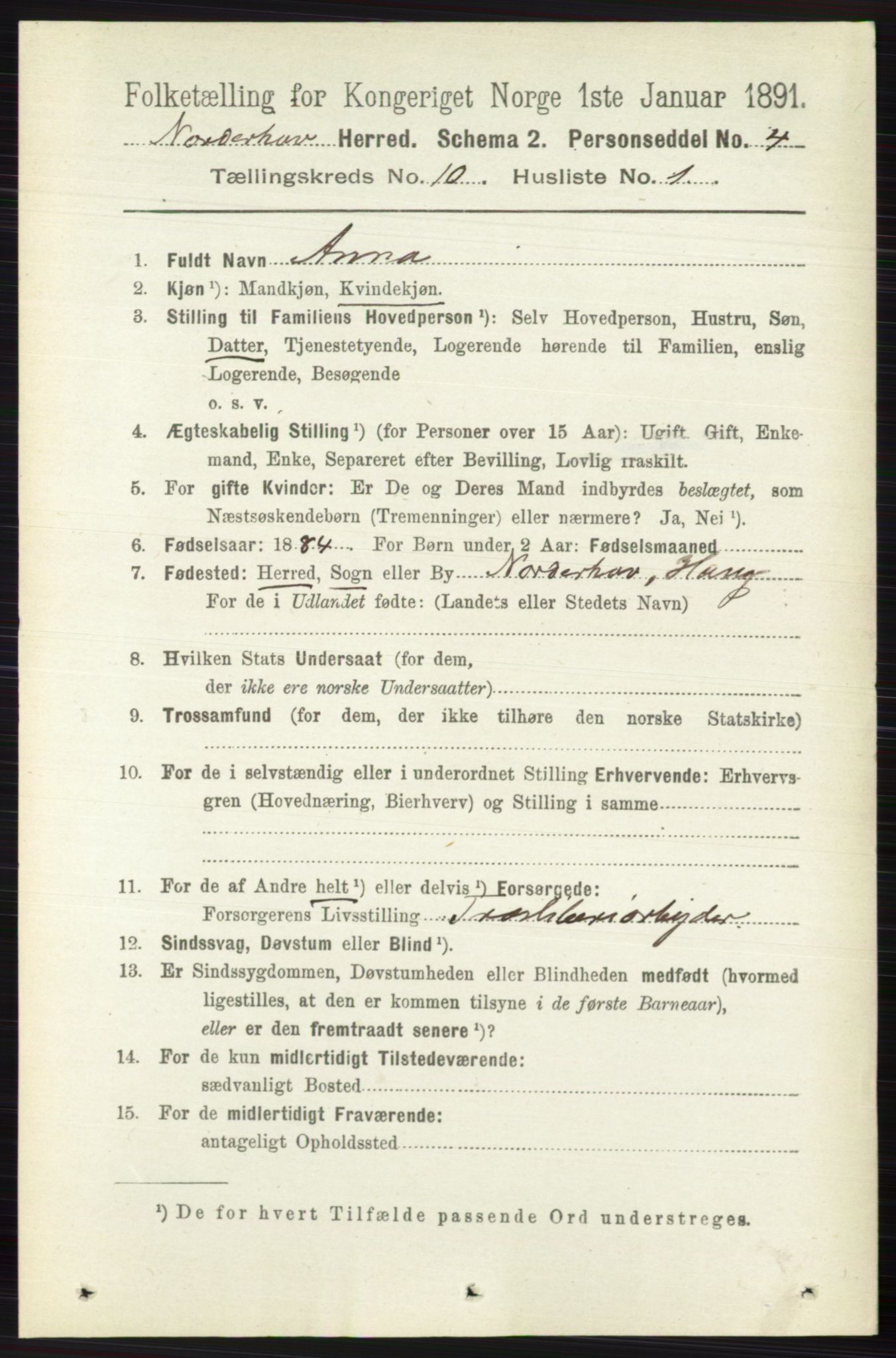 RA, 1891 census for 0613 Norderhov, 1891, p. 7516