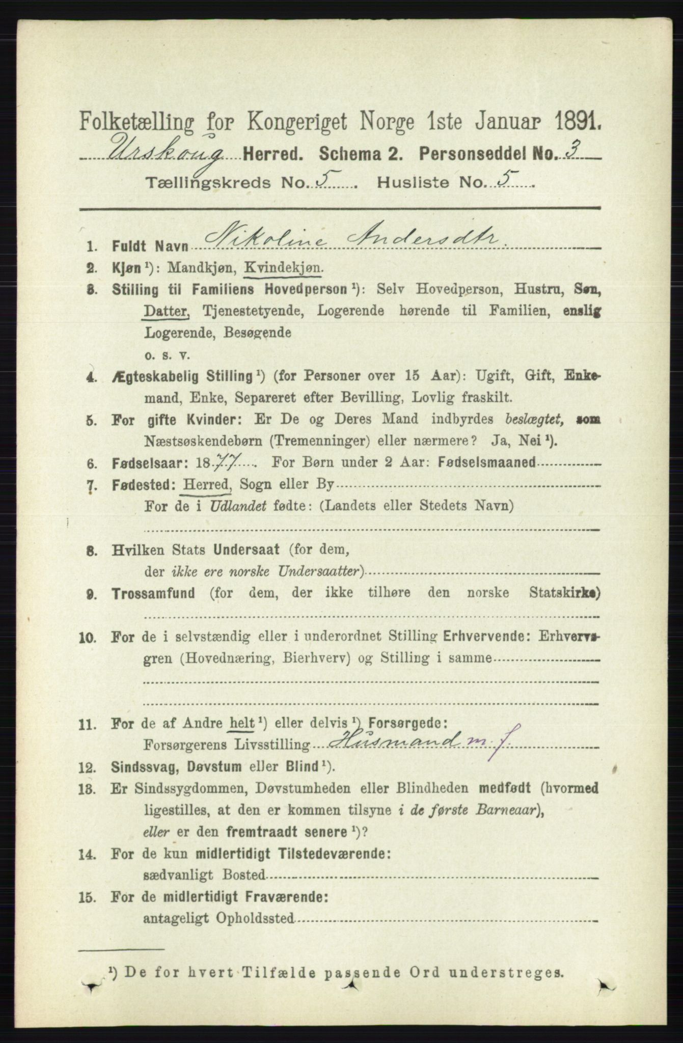 RA, 1891 census for 0224 Aurskog, 1891, p. 2091