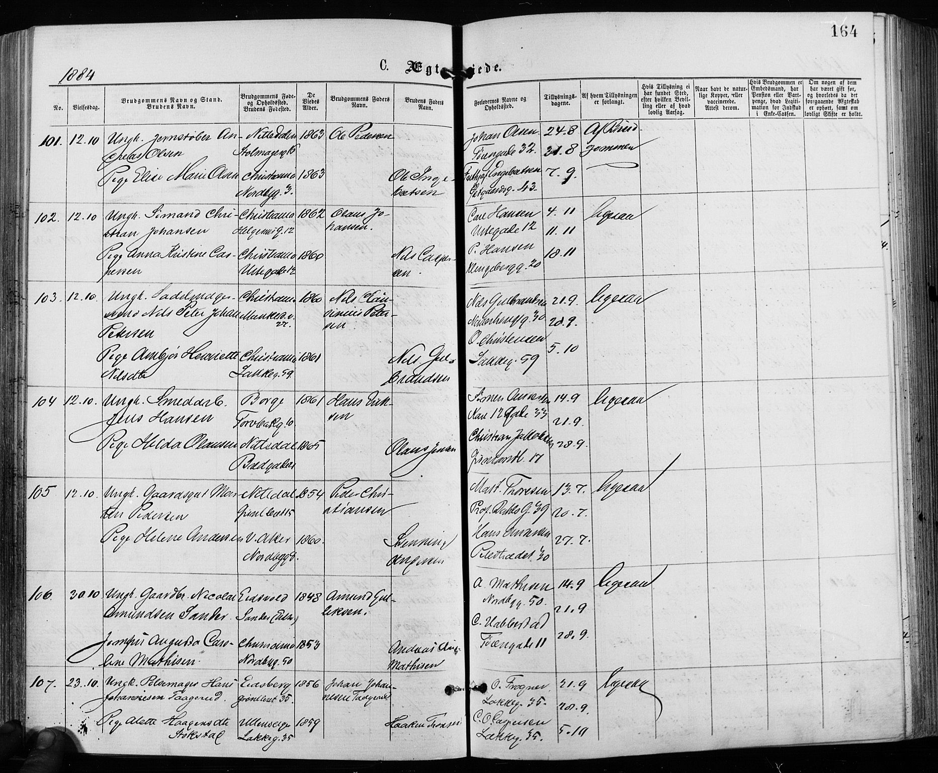 Grønland prestekontor Kirkebøker, SAO/A-10848/F/Fa/L0006: Parish register (official) no. 6, 1877-1886, p. 164