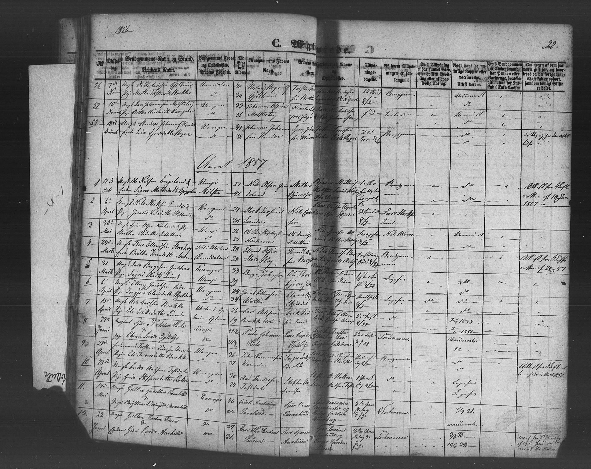 Voss sokneprestembete, SAB/A-79001/H/Haa: Parish register (official) no. A 19, 1851-1886, p. 22