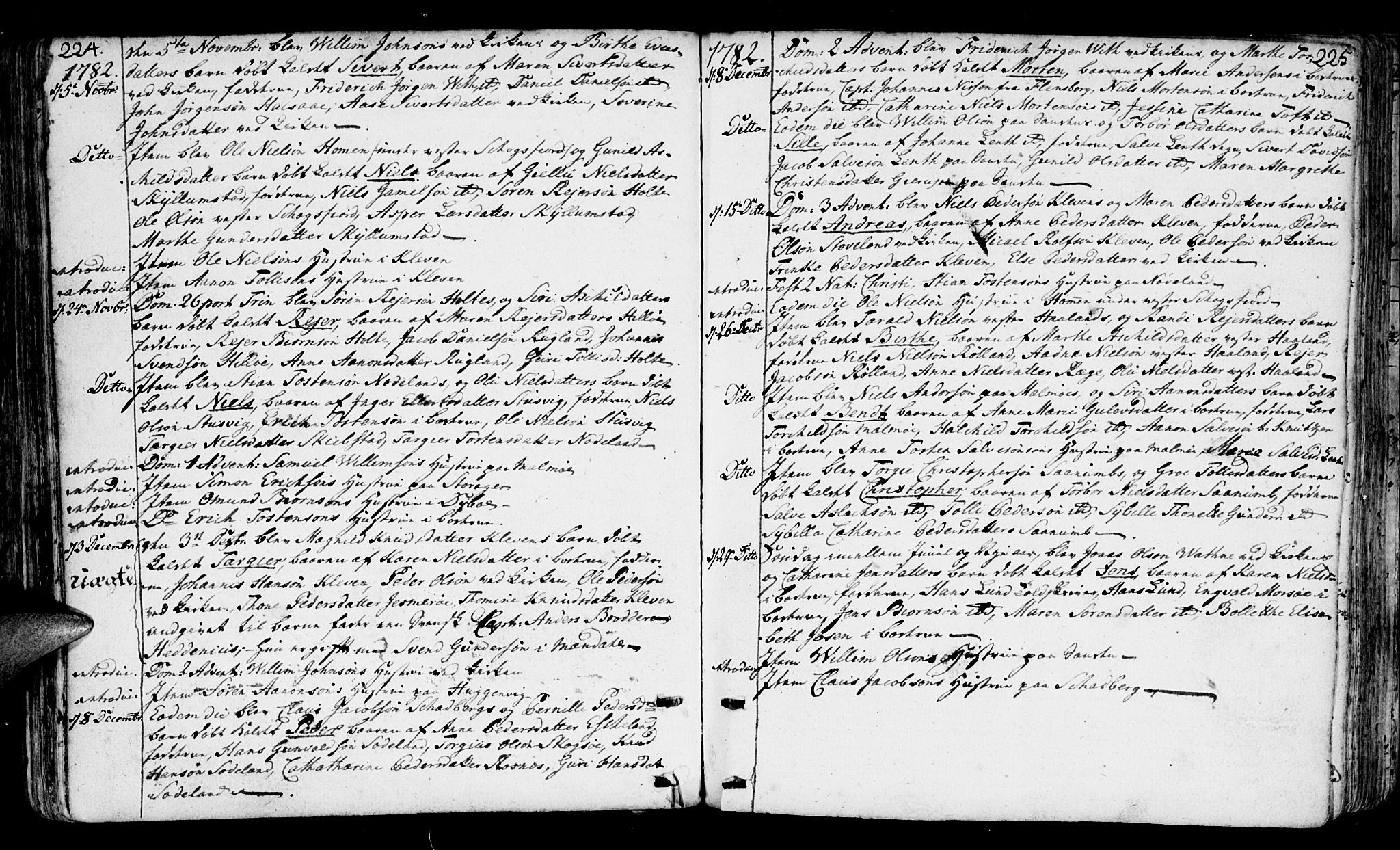 Mandal sokneprestkontor, SAK/1111-0030/F/Fa/Faa/L0003: Parish register (official) no. A 3, 1748-1794, p. 224-225