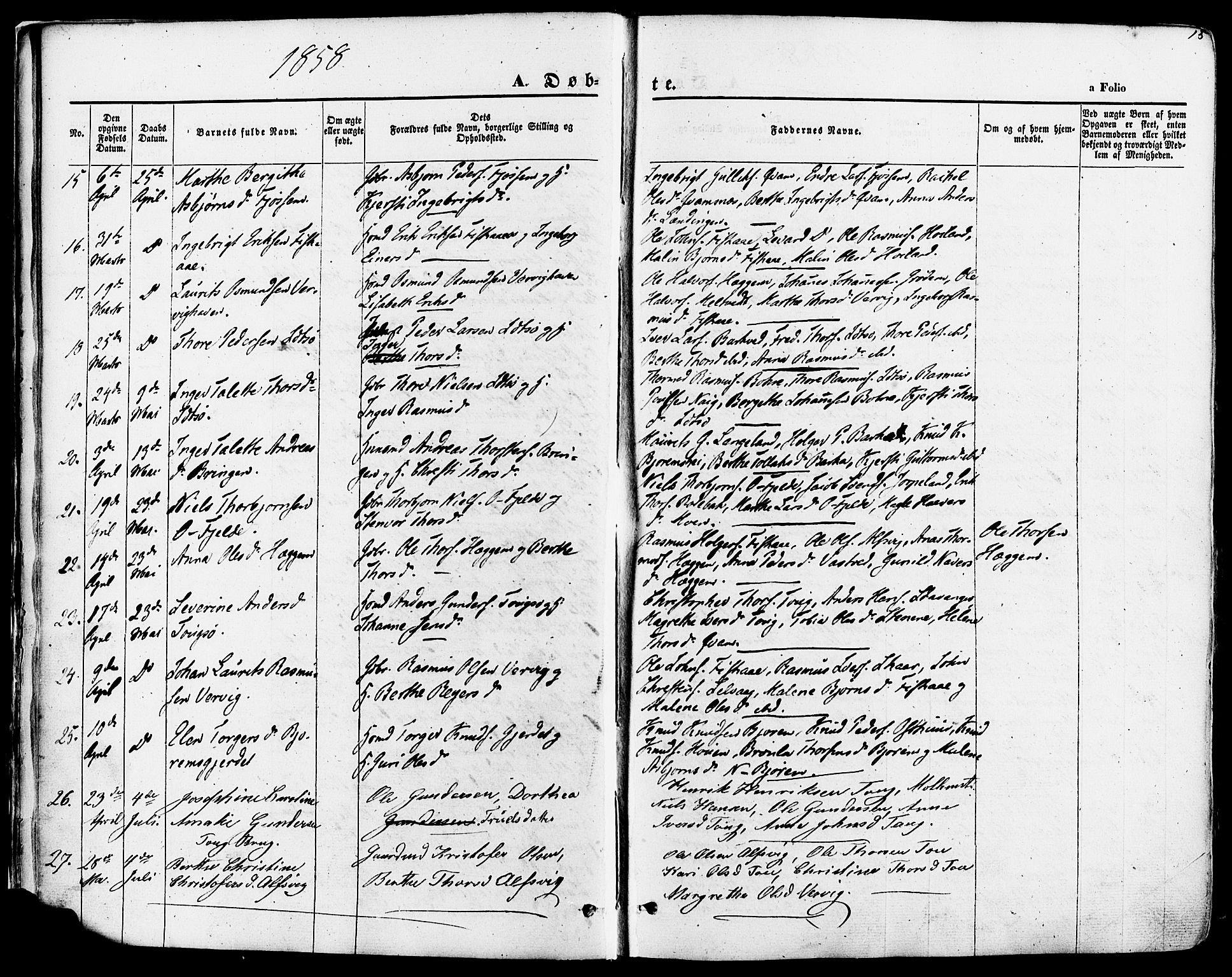 Strand sokneprestkontor, AV/SAST-A-101828/H/Ha/Haa/L0007: Parish register (official) no. A 7, 1855-1881, p. 15