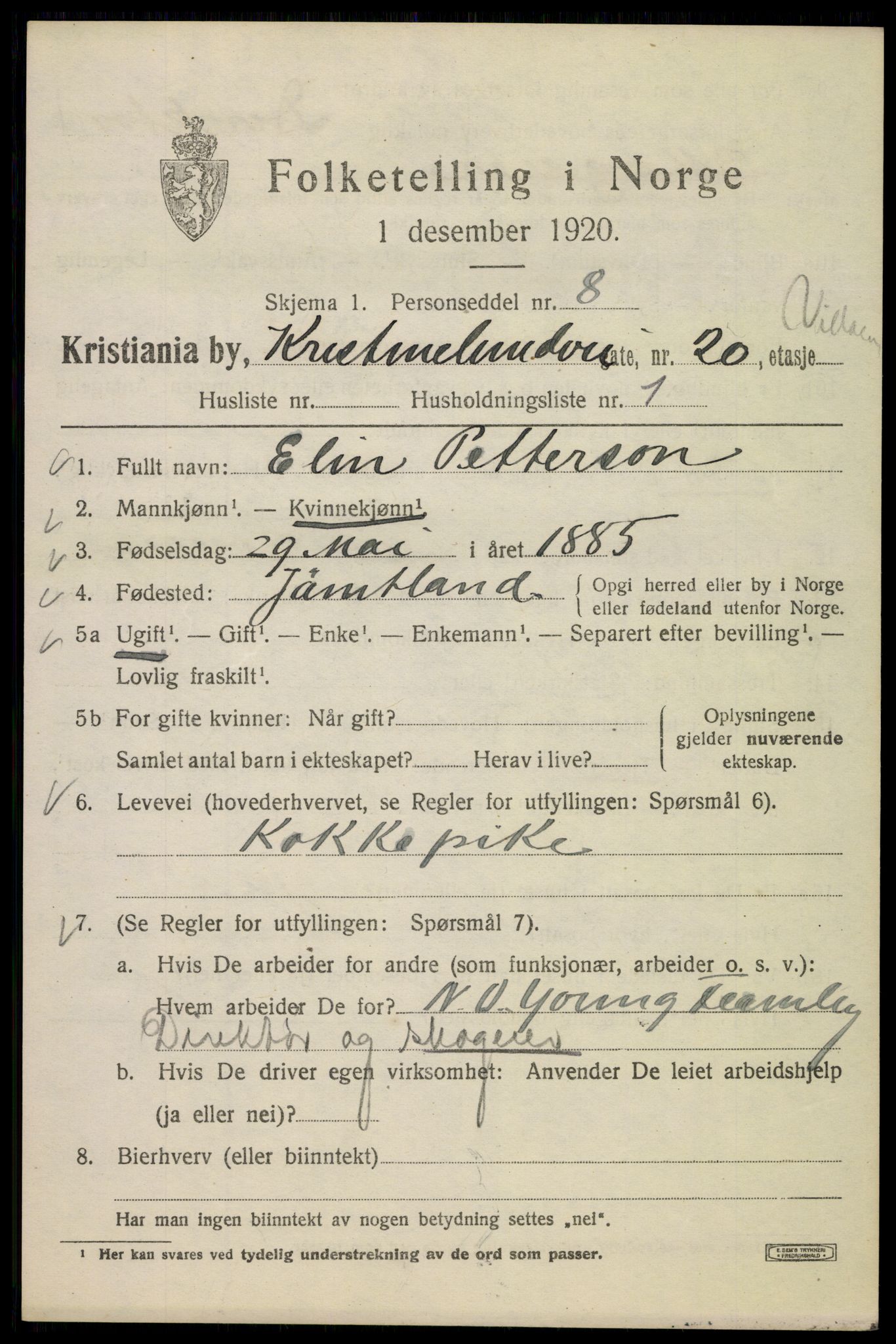 SAO, 1920 census for Kristiania, 1920, p. 353125