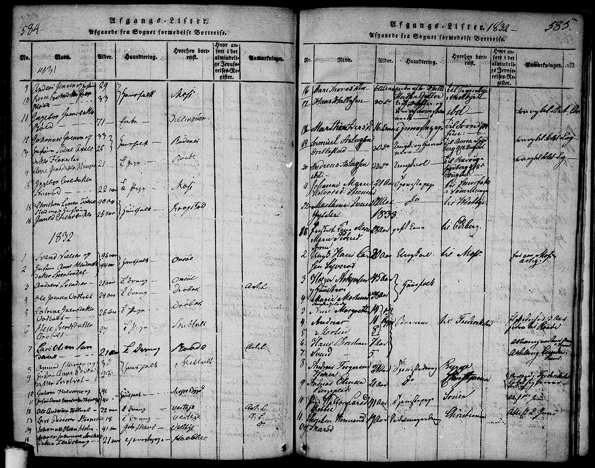 Våler prestekontor Kirkebøker, SAO/A-11083/F/Fa/L0005: Parish register (official) no. I 5, 1815-1839, p. 584-585