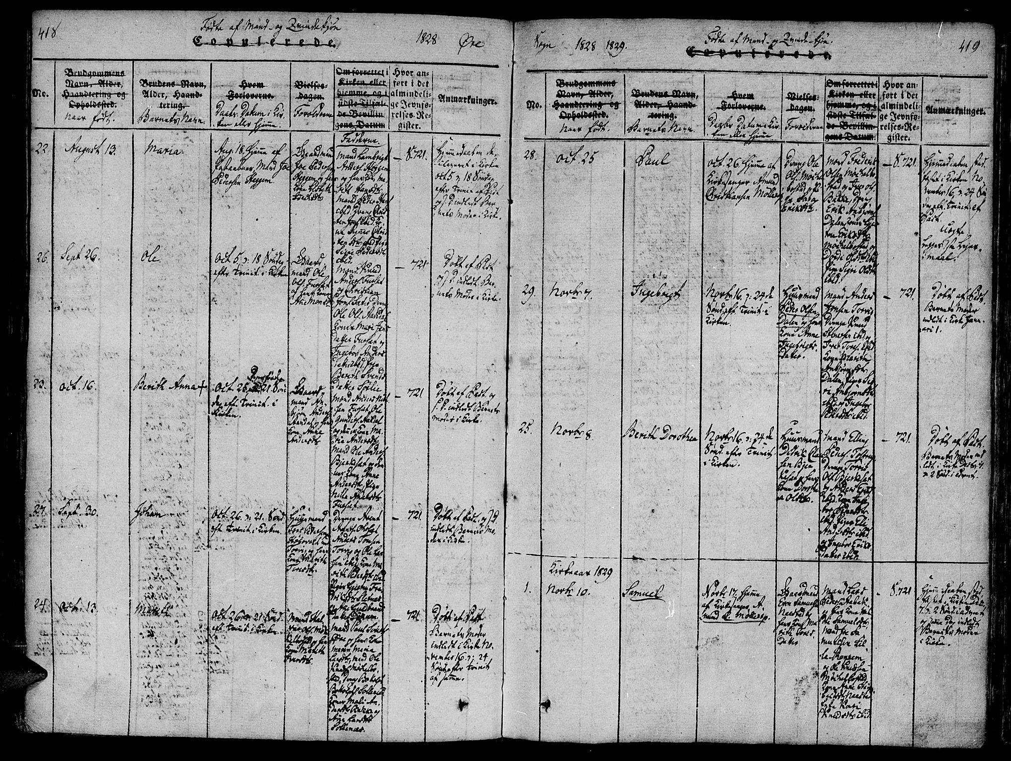 Ministerialprotokoller, klokkerbøker og fødselsregistre - Møre og Romsdal, AV/SAT-A-1454/586/L0982: Parish register (official) no. 586A08, 1819-1829, p. 418-419