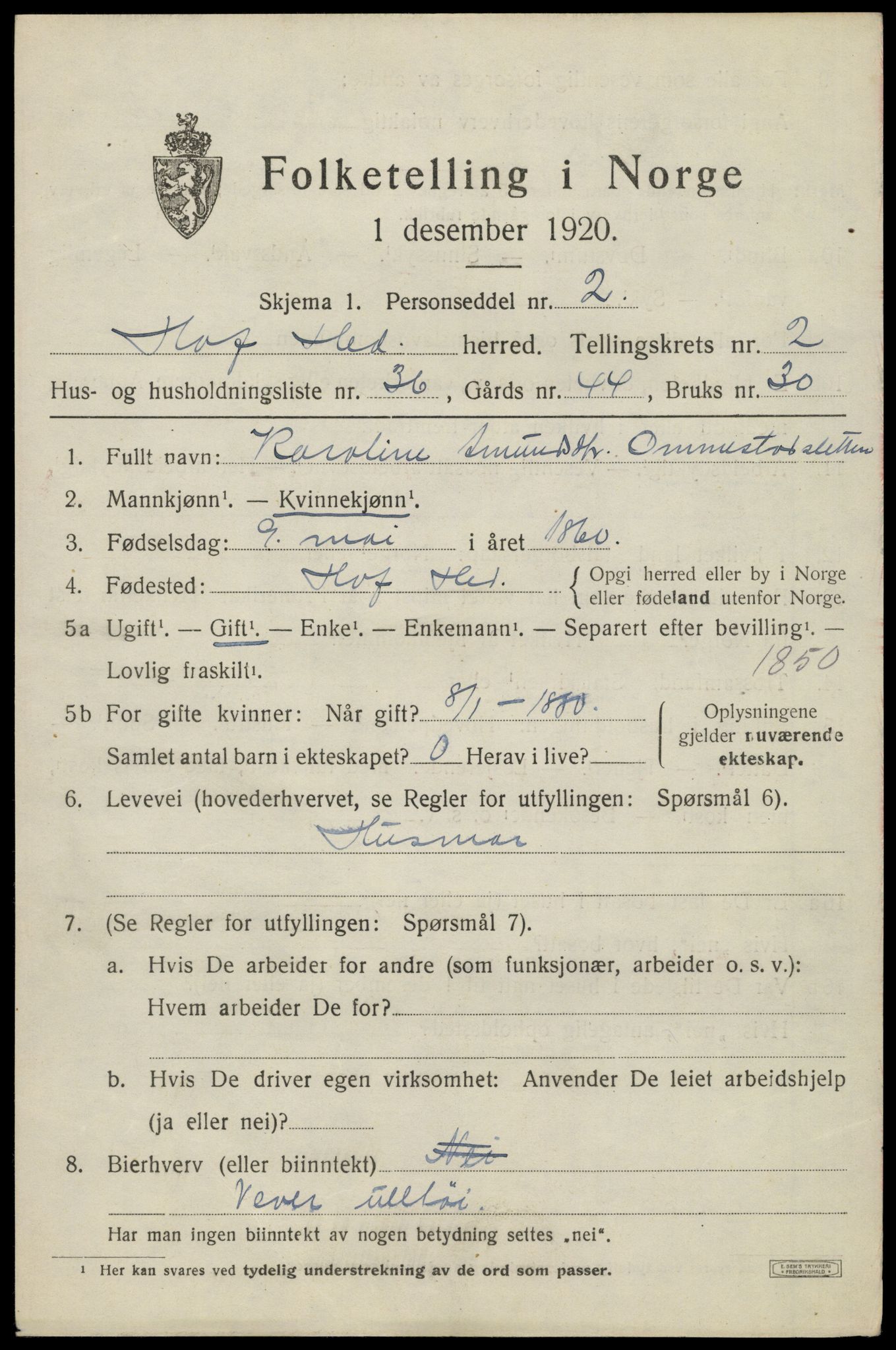 SAH, 1920 census for Hof, 1920, p. 2909