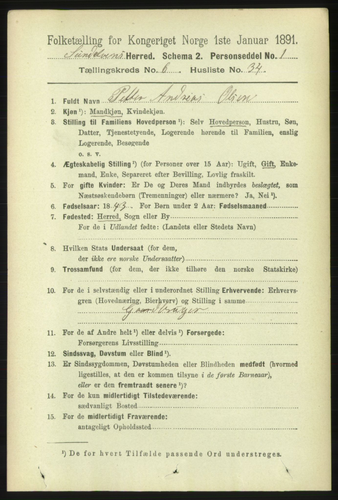 RA, 1891 census for 1523 Sunnylven, 1891, p. 1693