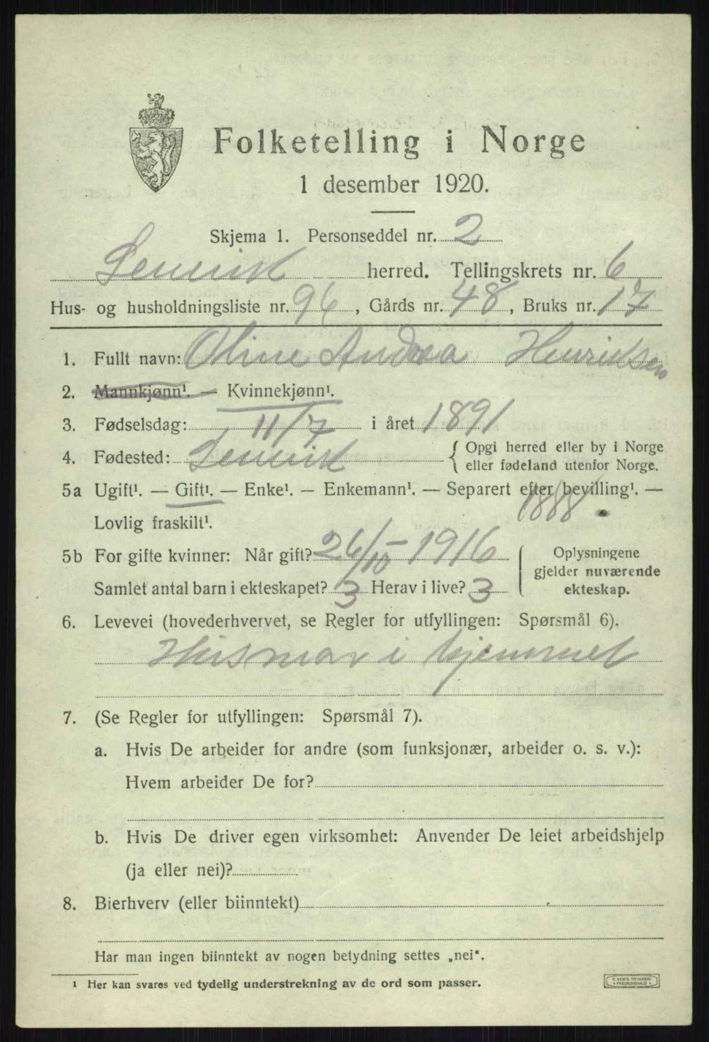 SATØ, 1920 census for Lenvik, 1920, p. 9252