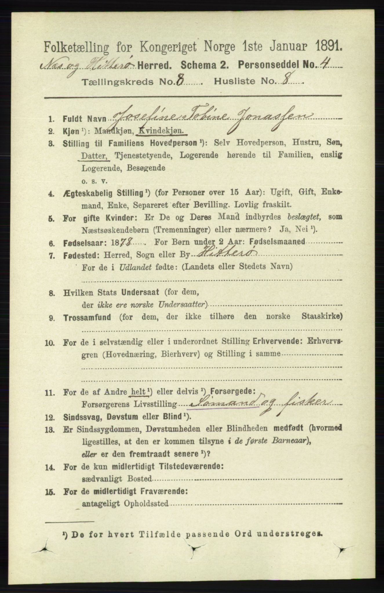 RA, 1891 census for 1043 Hidra og Nes, 1891, p. 3369