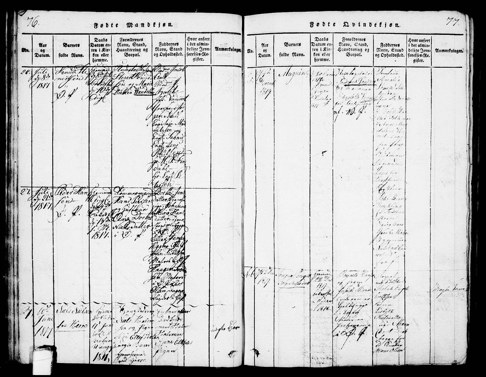 Porsgrunn kirkebøker , SAKO/A-104/G/Gb/L0001: Parish register (copy) no. II 1, 1817-1828, p. 76-77