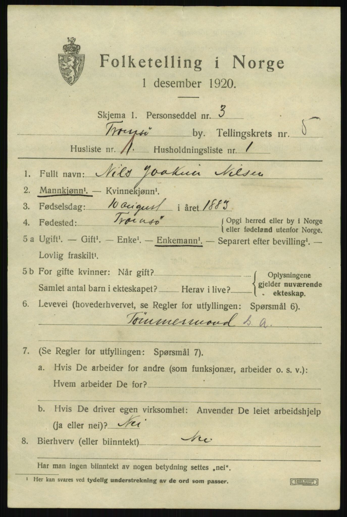 SATØ, 1920 census for Tromsø, 1920, p. 13537