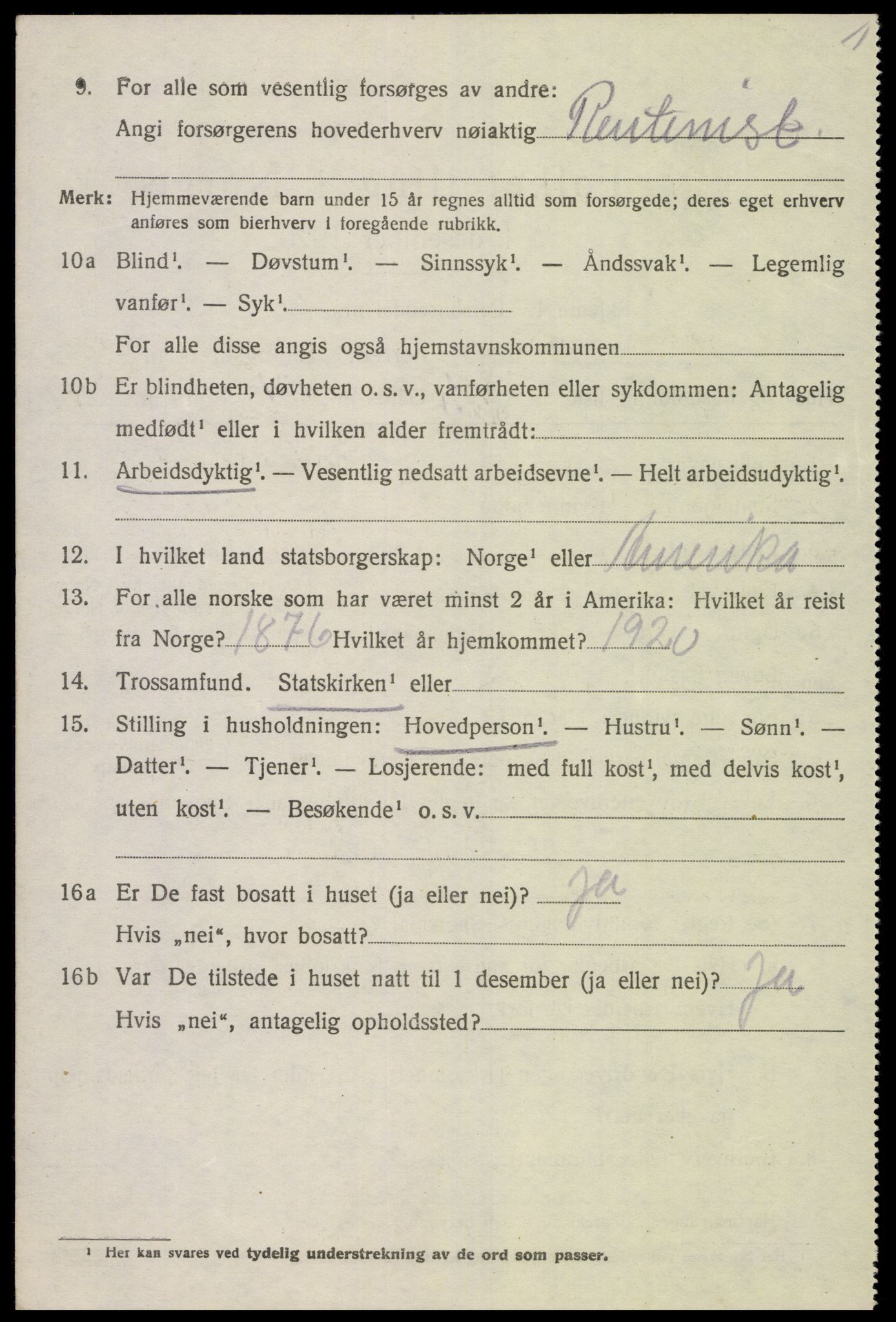 SAK, 1920 census for Spangereid, 1920, p. 2560