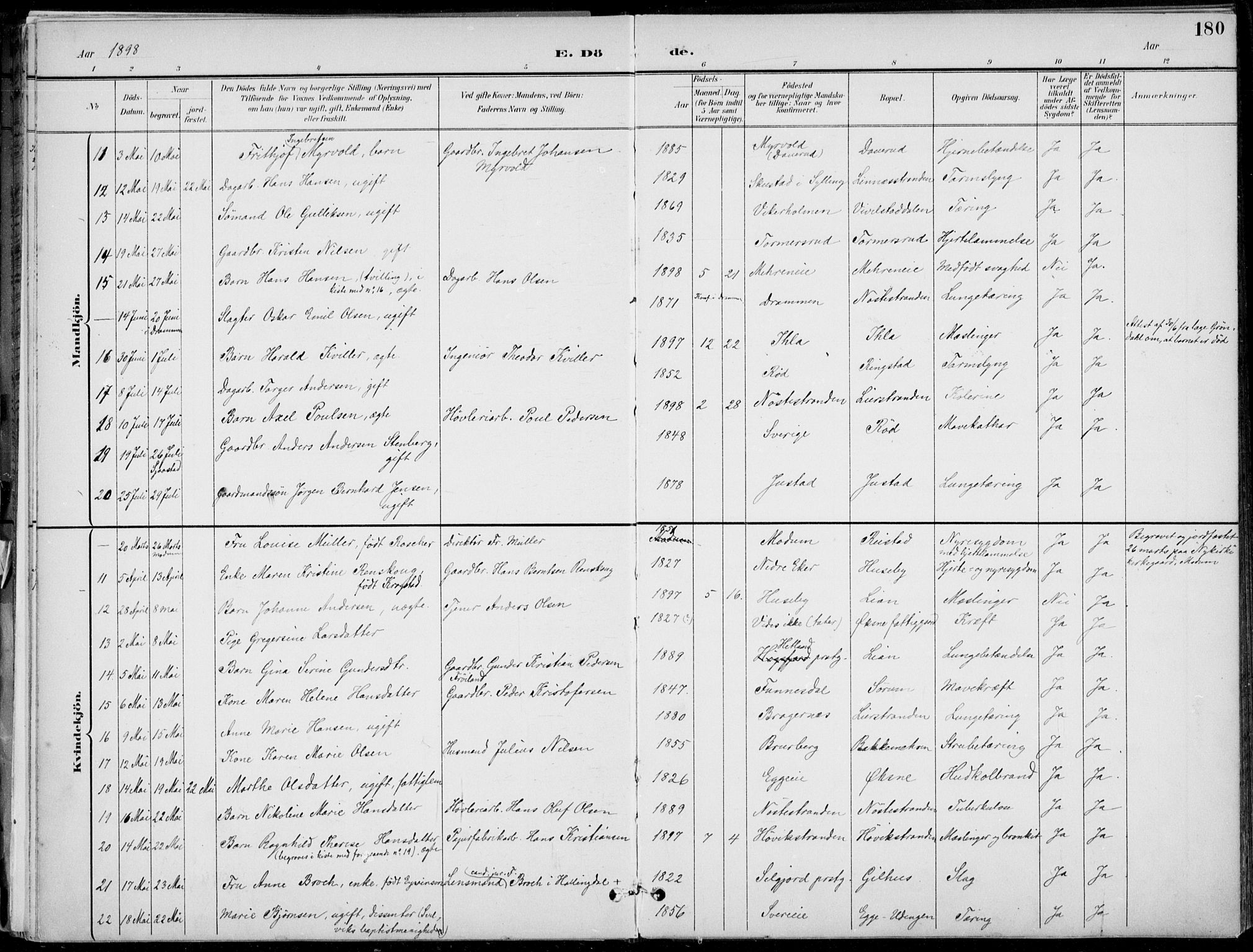 Lier kirkebøker, SAKO/A-230/F/Fa/L0016: Parish register (official) no. I 16, 1895-1900, p. 180