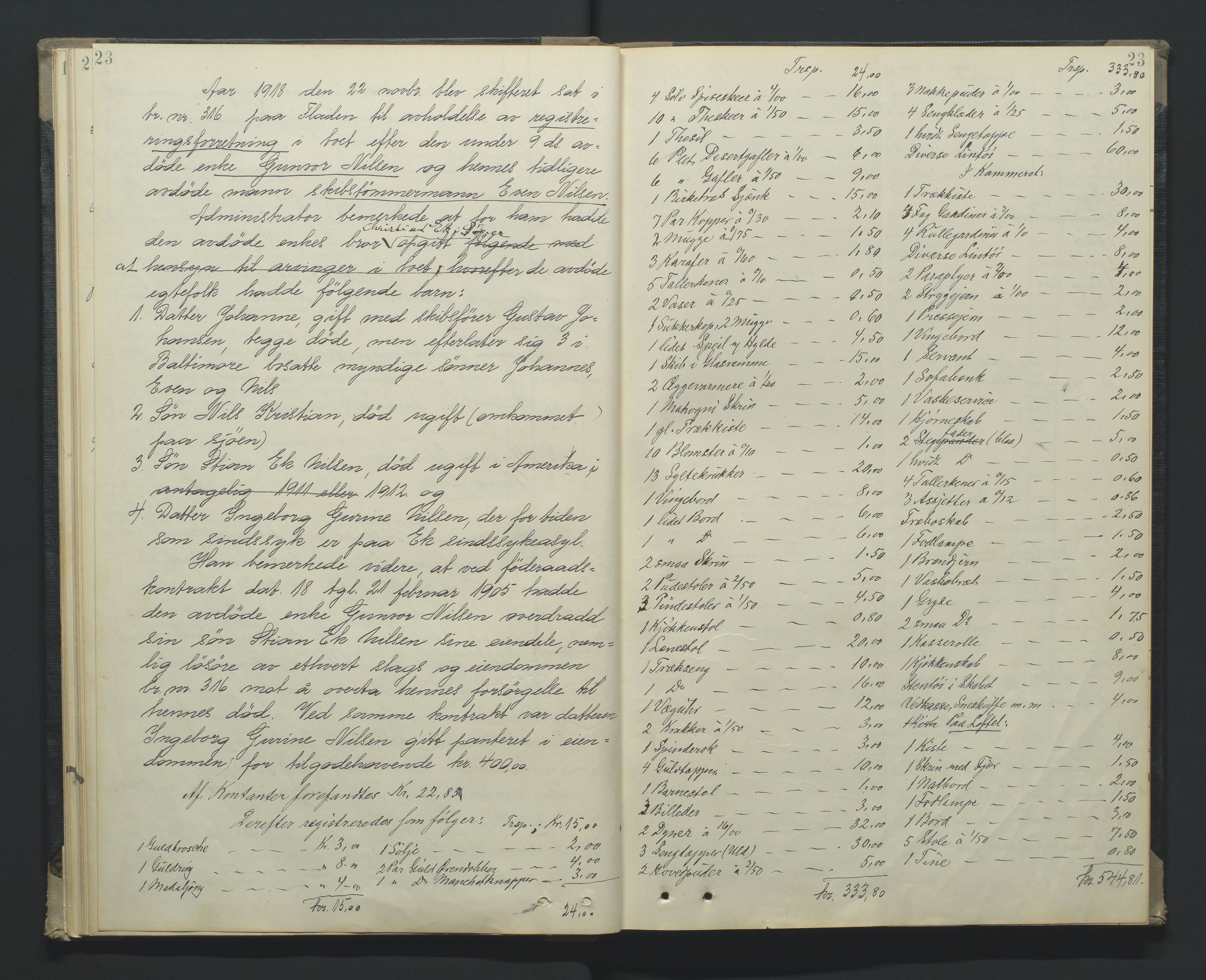 Grimstad byfogd, AV/SAK-1222-0003/H/Hc/L0010: Skifteprotokoll nr. 10, 1918-1922, p. 23