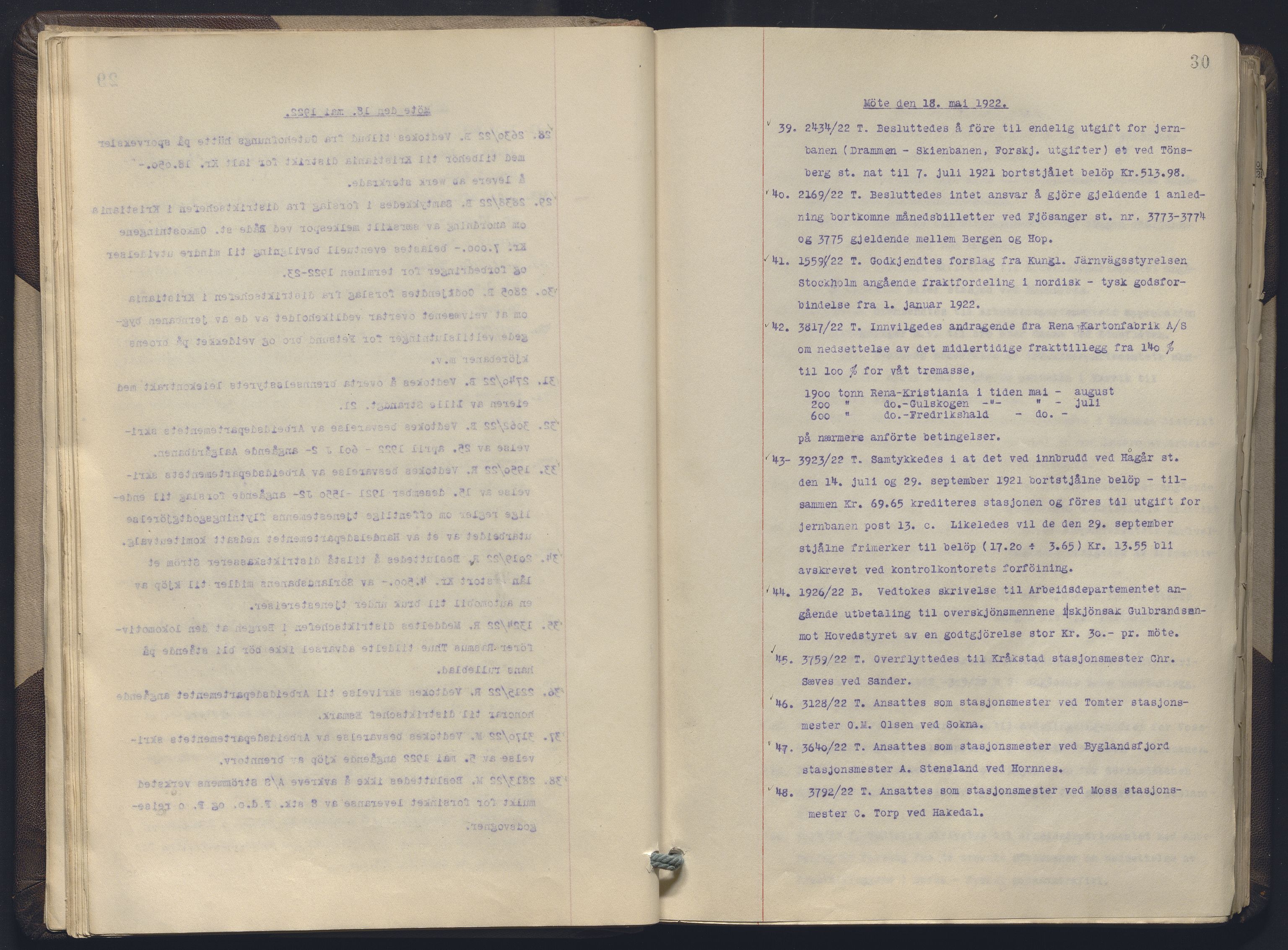 Norges statsbaner, Administrasjons- økonomi- og personalavdelingen, AV/RA-S-3412/A/Aa/L0019: Forhandlingsprotokoll, 1922-1924, p. 30