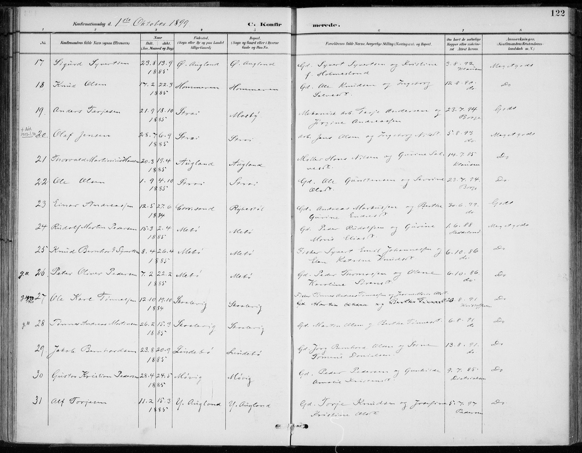 Oddernes sokneprestkontor, AV/SAK-1111-0033/F/Fa/Faa/L0010: Parish register (official) no. A 10, 1897-1911, p. 122