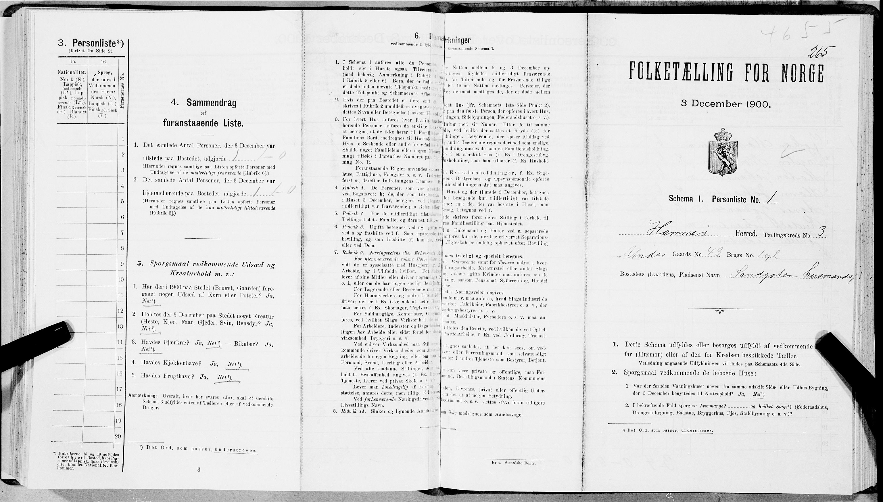 SAT, 1900 census for Hamarøy, 1900, p. 283