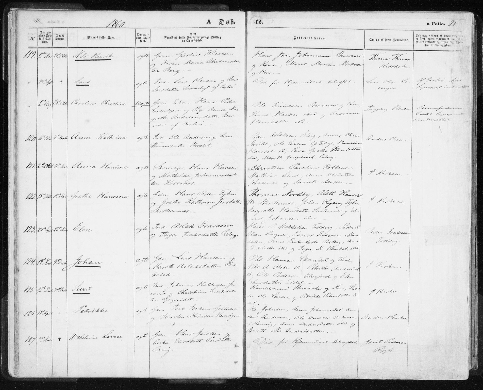 Lyngen sokneprestembete, SATØ/S-1289/H/He/Hea/L0005kirke: Parish register (official) no. 5, 1859-1869, p. 21
