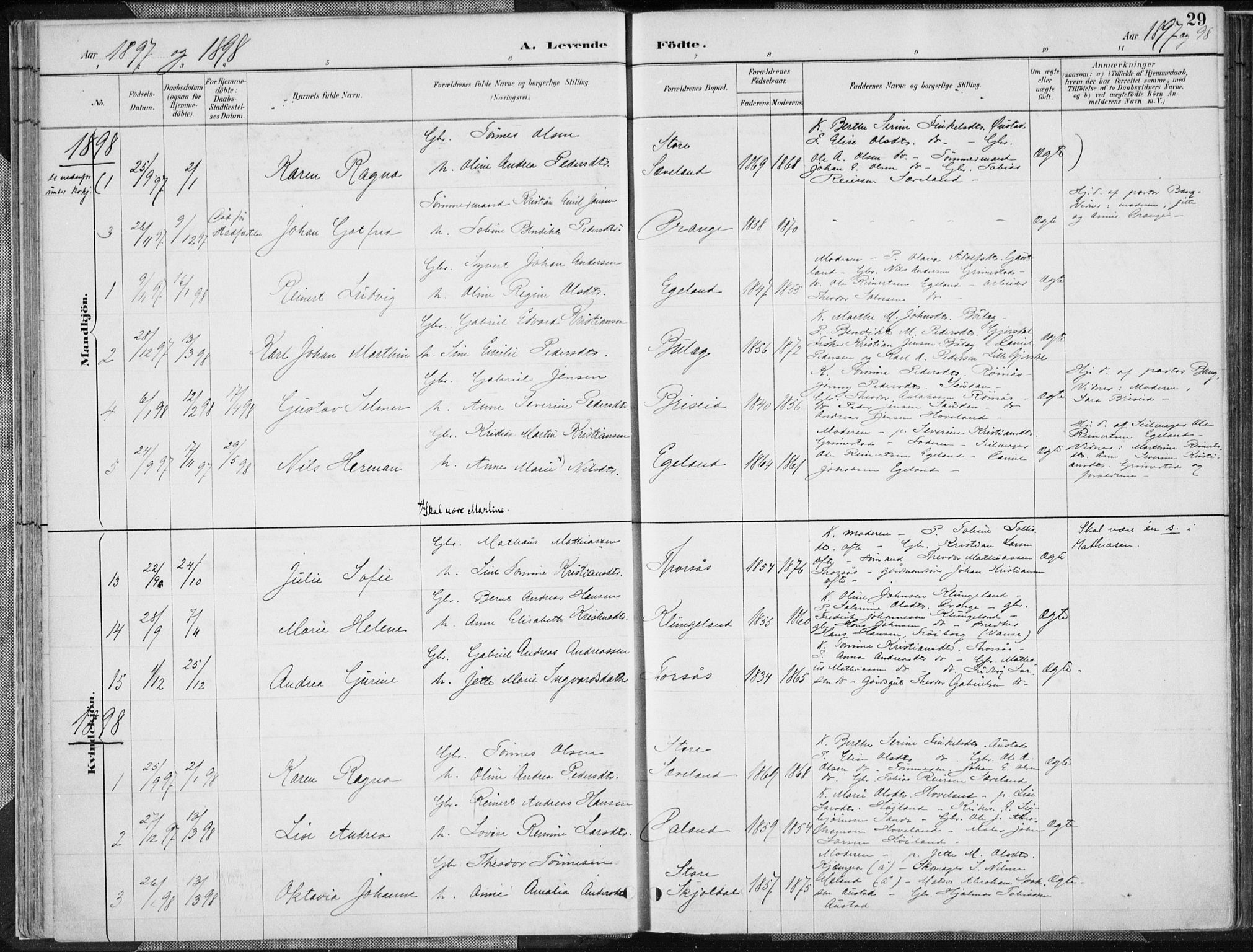 Herad sokneprestkontor, AV/SAK-1111-0018/F/Fa/Faa/L0006: Parish register (official) no. A 6, 1887-1907, p. 29