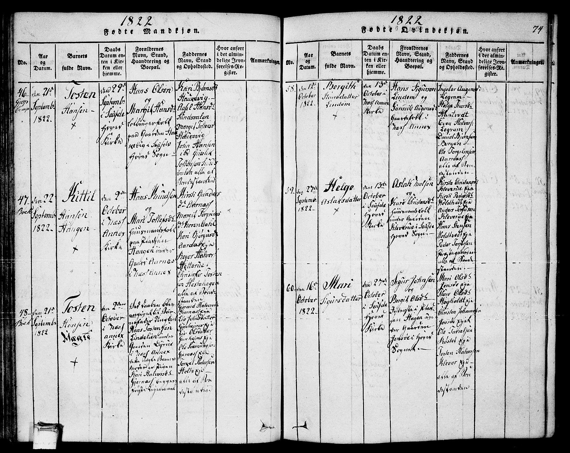 Sauherad kirkebøker, AV/SAKO-A-298/F/Fa/L0005: Parish register (official) no. I 5, 1815-1829, p. 74