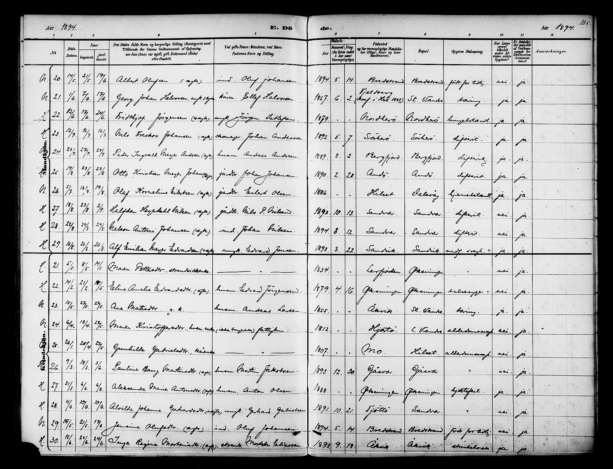 Ministerialprotokoller, klokkerbøker og fødselsregistre - Nordland, AV/SAT-A-1459/834/L0508: Parish register (official) no. 834A06, 1892-1901, p. 165